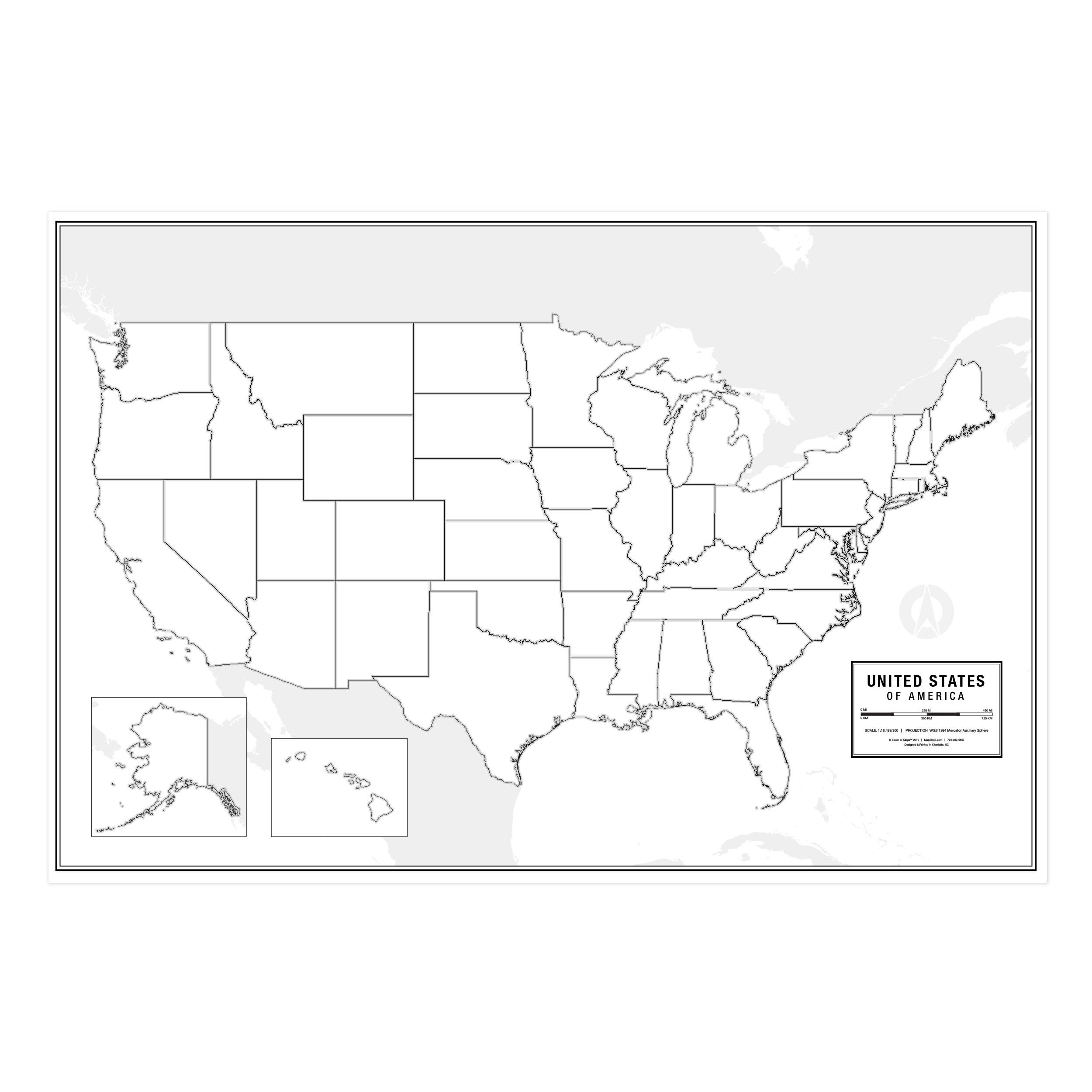 United States Blank Wall Map By South Of Kings