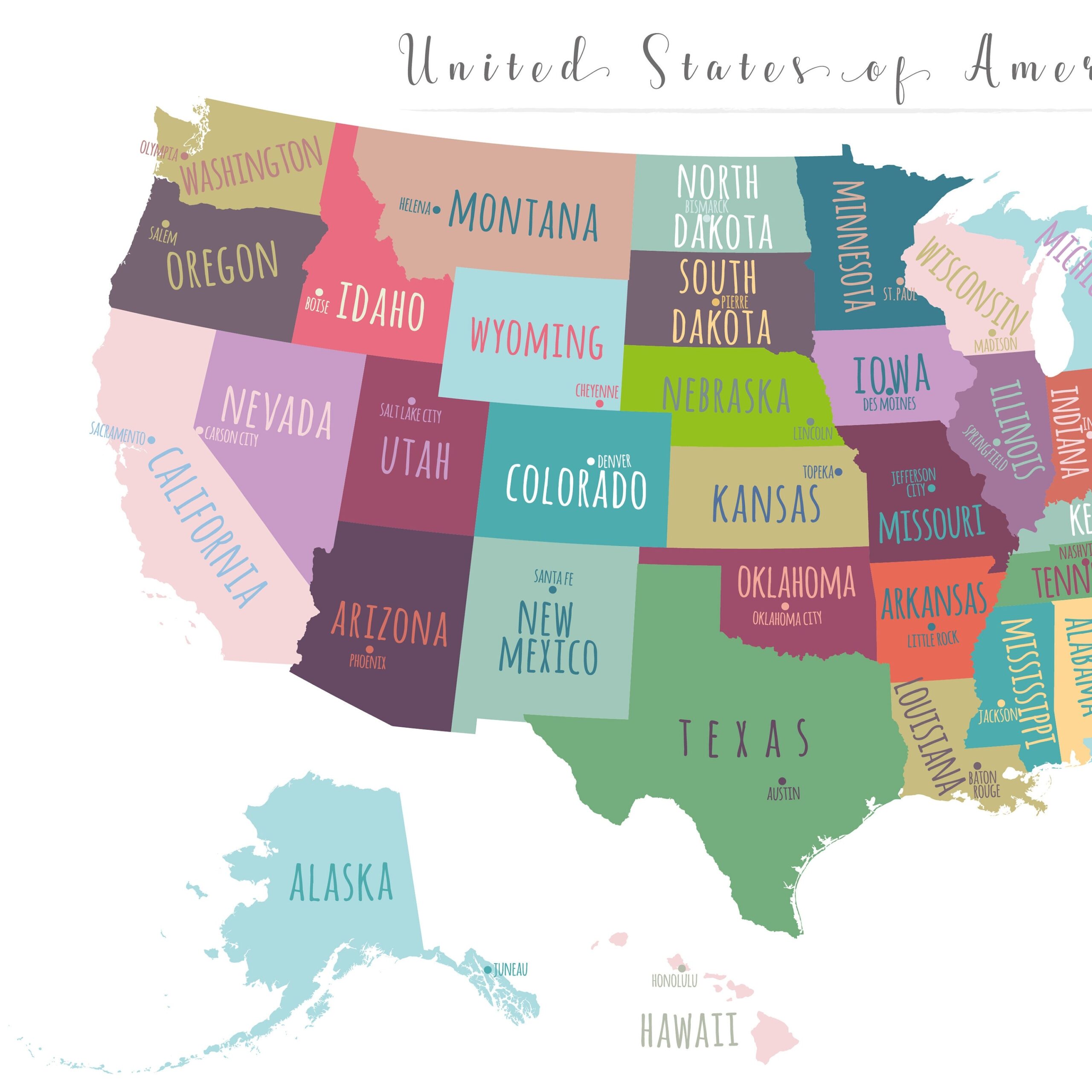 printable map of united states with capitals