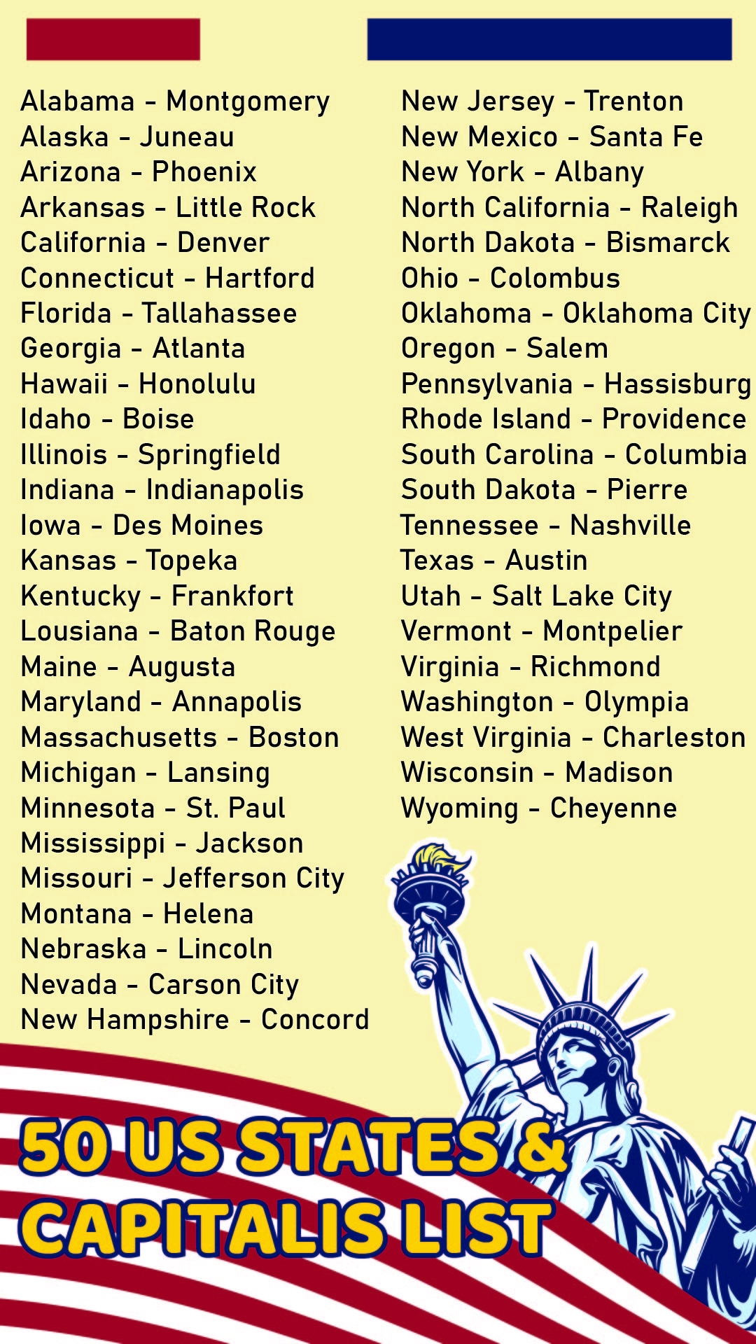 US State Capitals List 11 Free PDF Printables Printablee