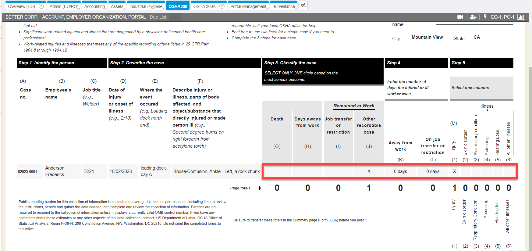 WebChart OSHA 300 Form Log Overlay