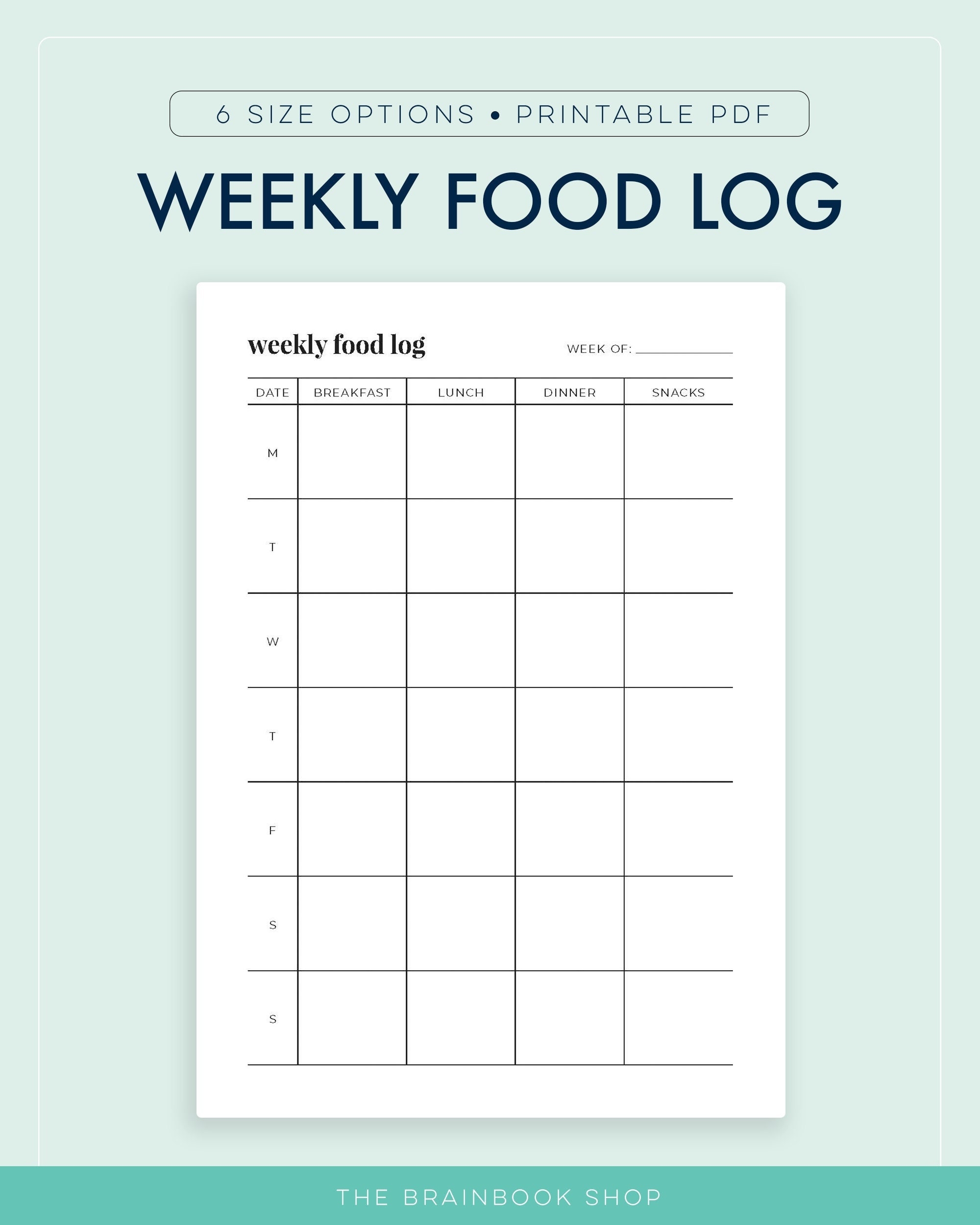 Weekly Food Log Food Diary Food Journal Food Tracker Printable 