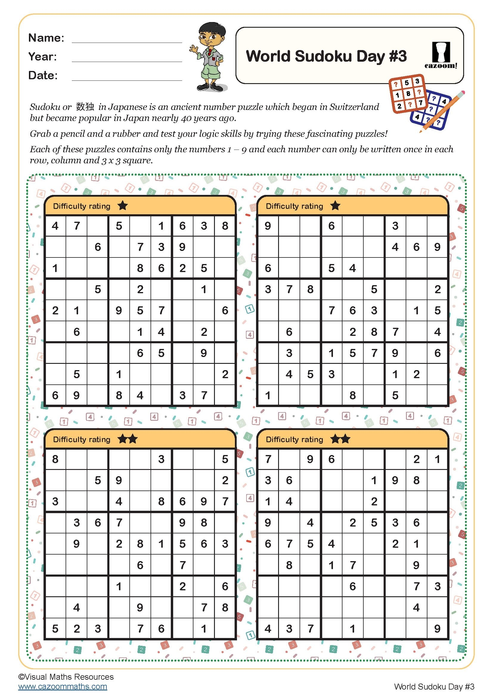 World Sudoku Day Worksheets Fun Printable Sudoku Worksheets