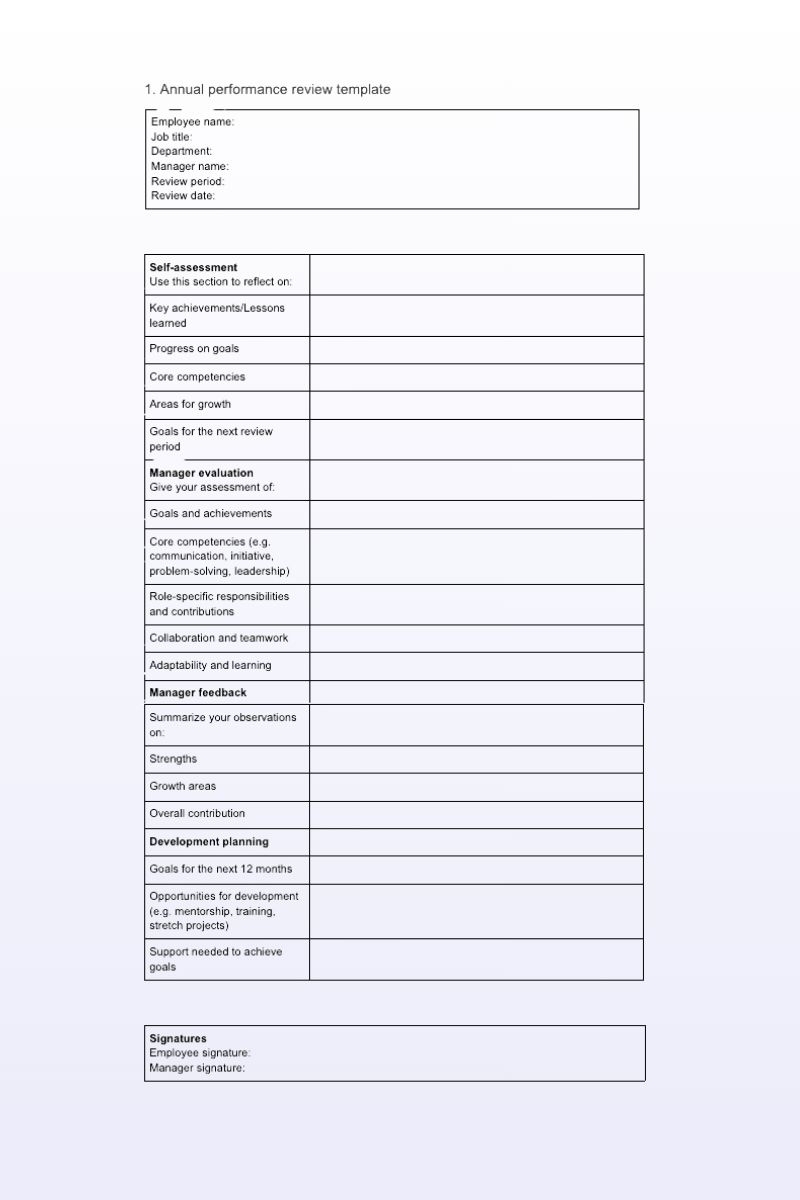 employee performance review template