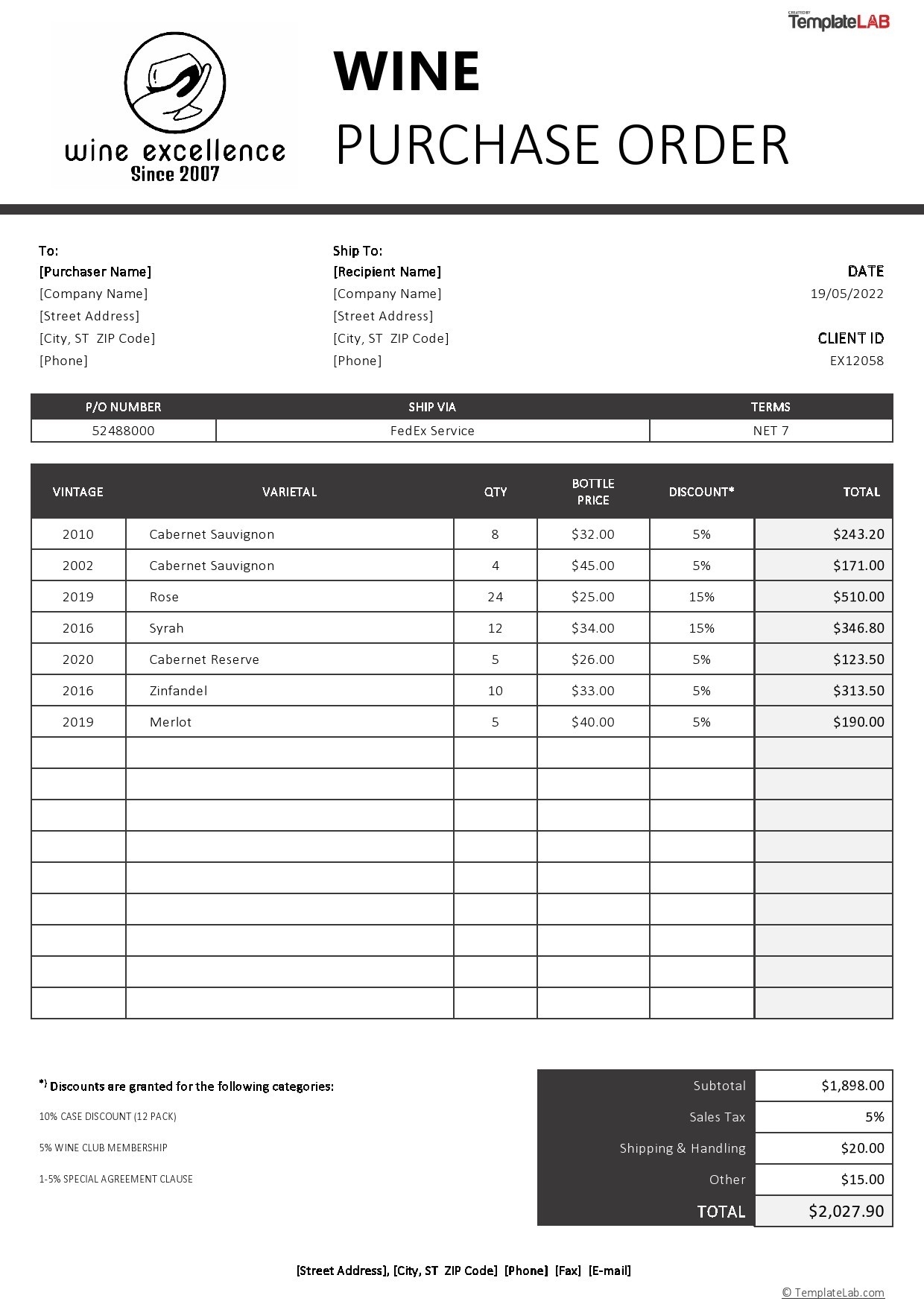 purchase order template free