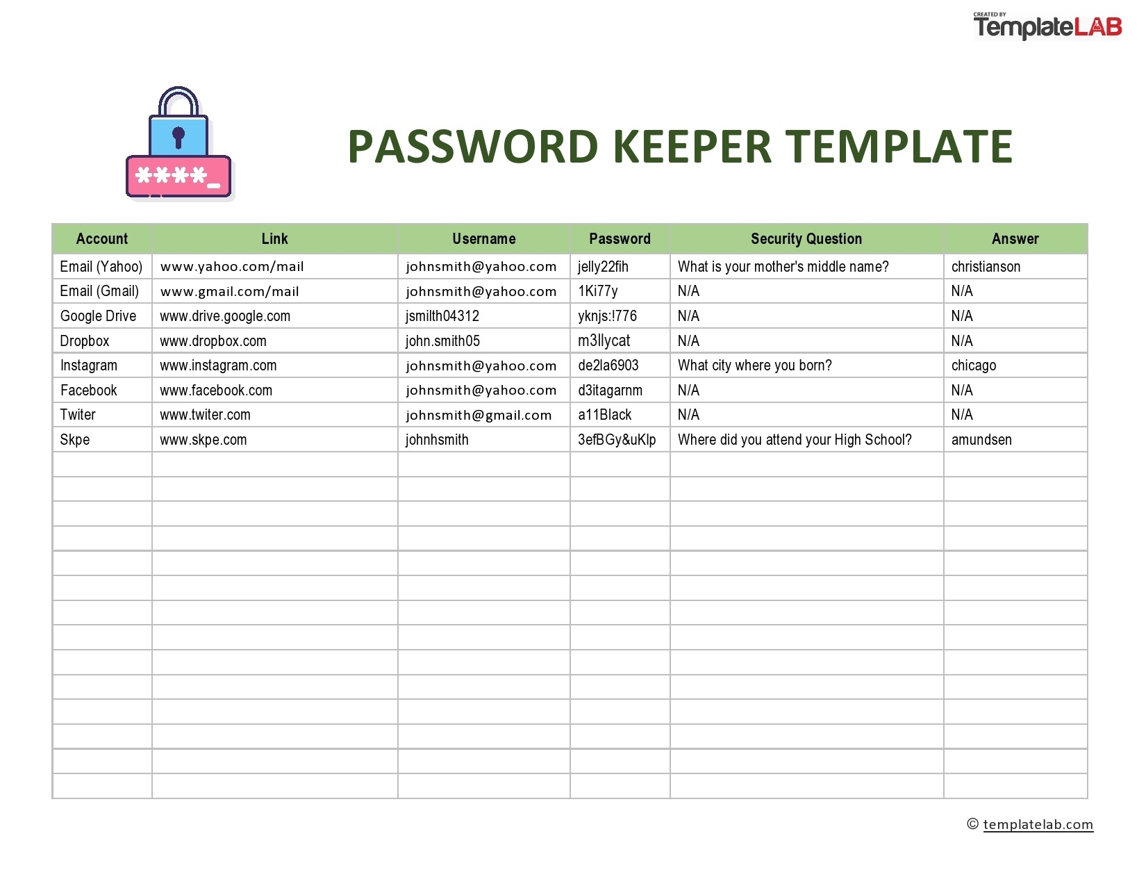20 Best Password List Templates Word Excel PDF TemplateLab