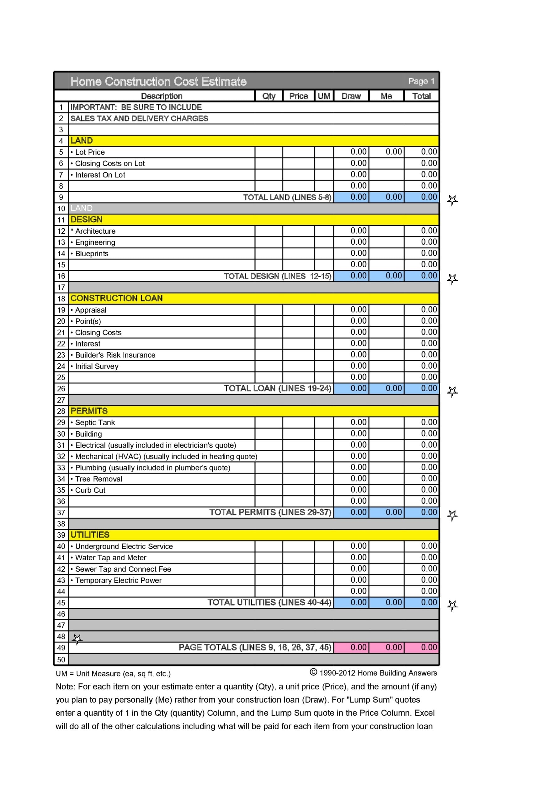 sample estimate of building construction