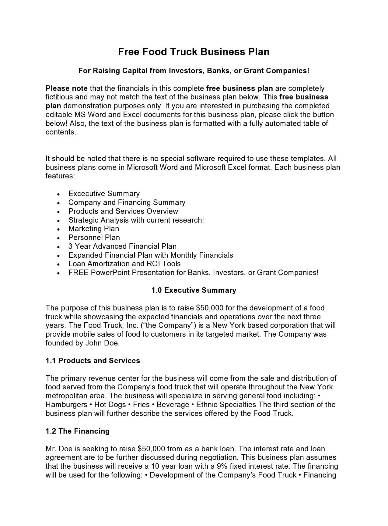 food van business plan