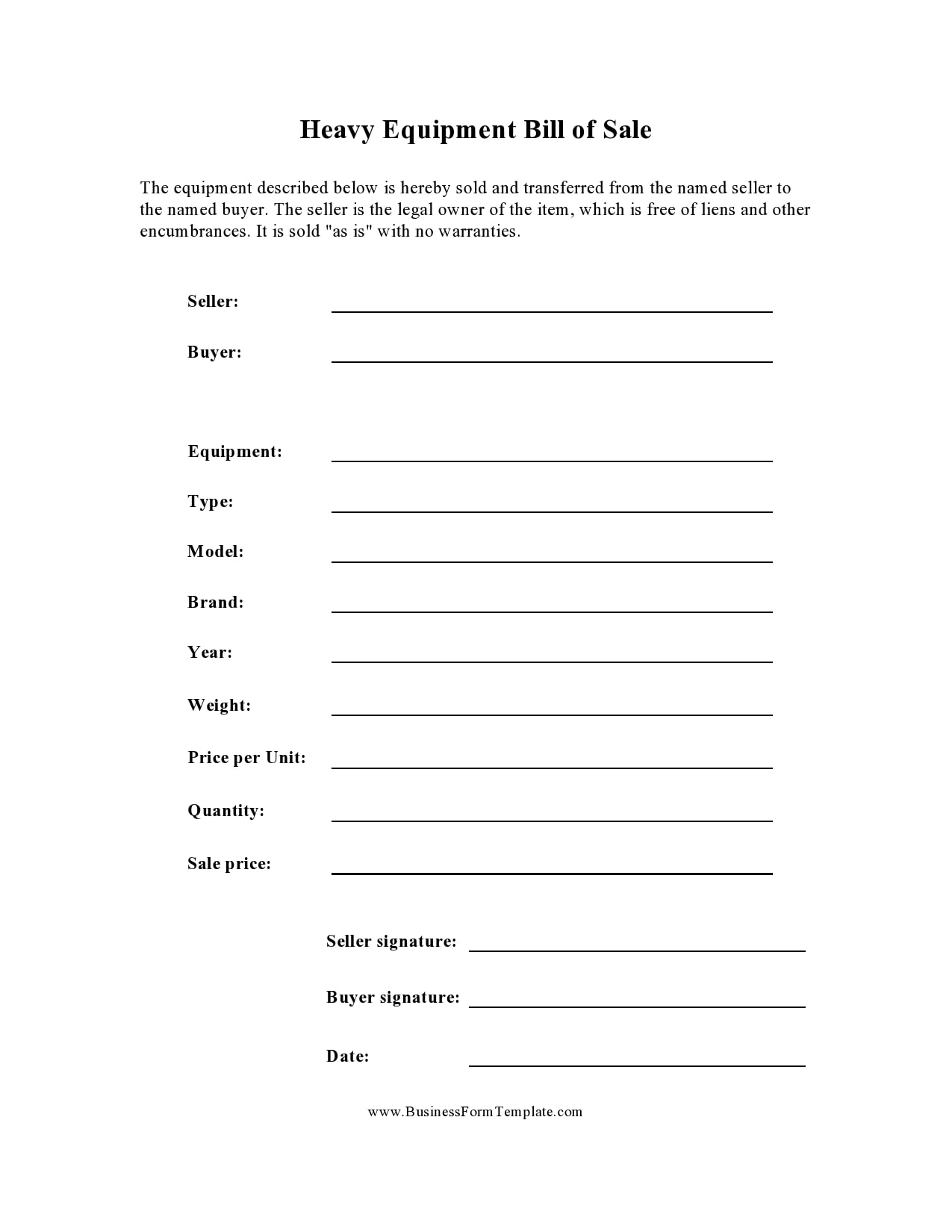 equipment bill of sale