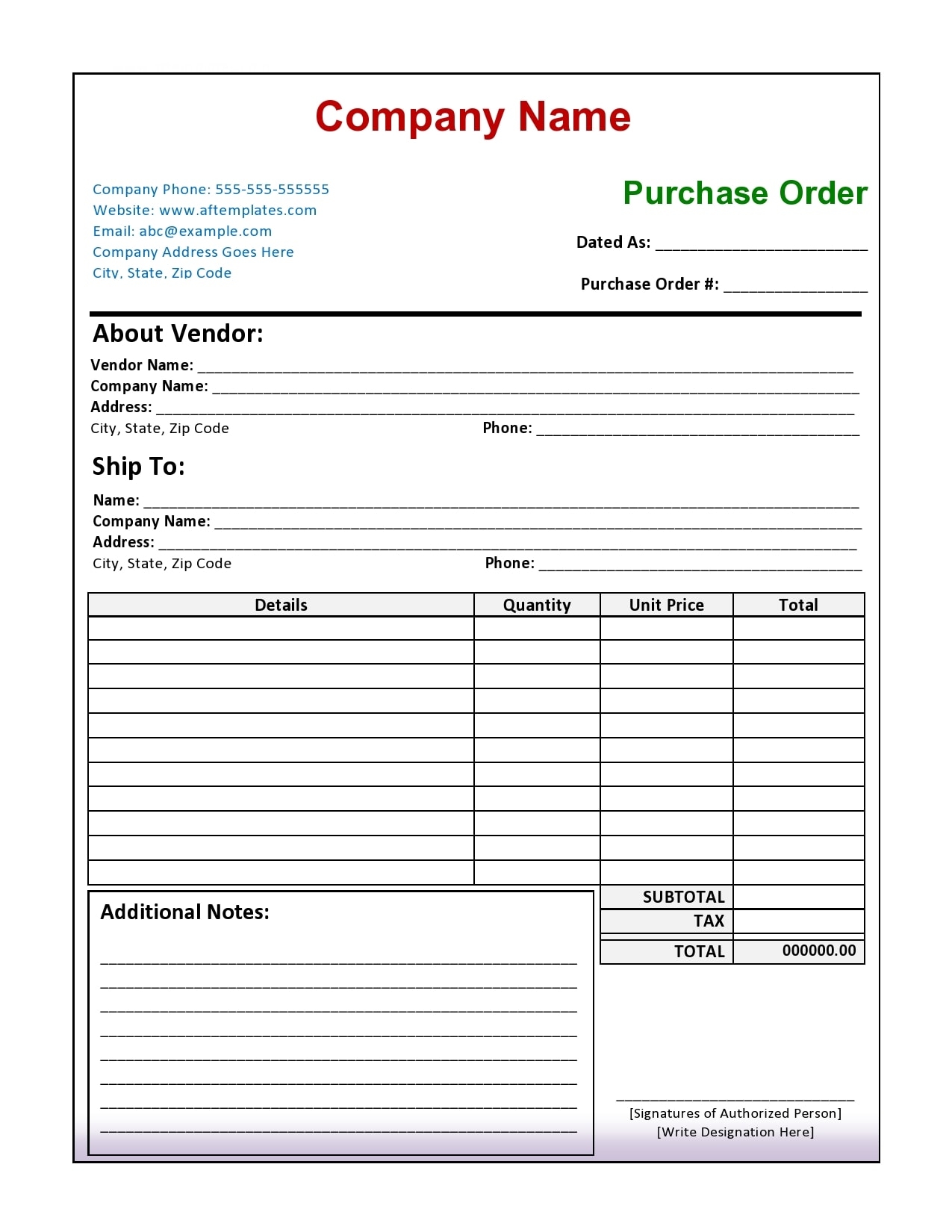 example purchase order template
