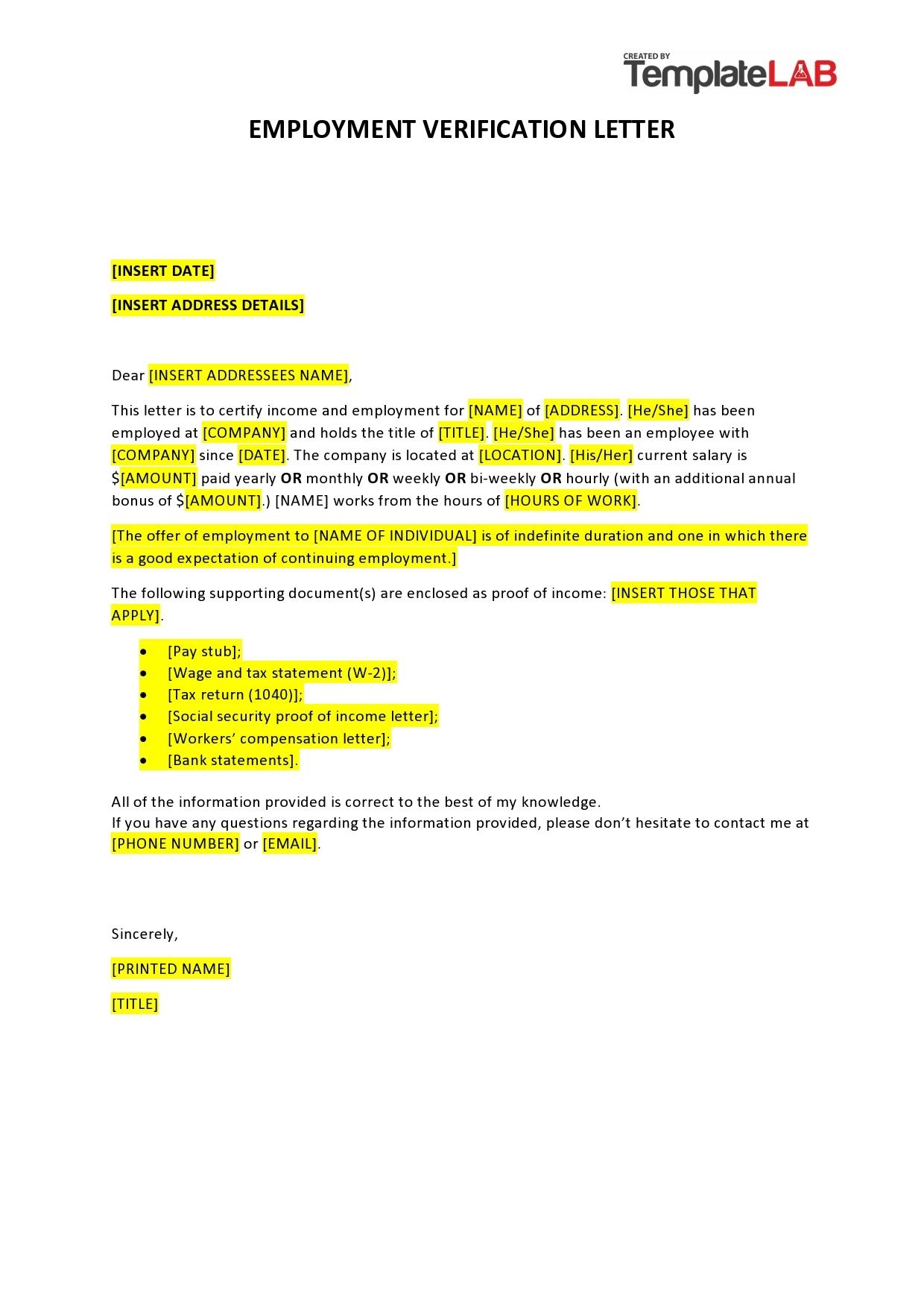 40 Proof Of Employment Letters Employment Verification Letters 