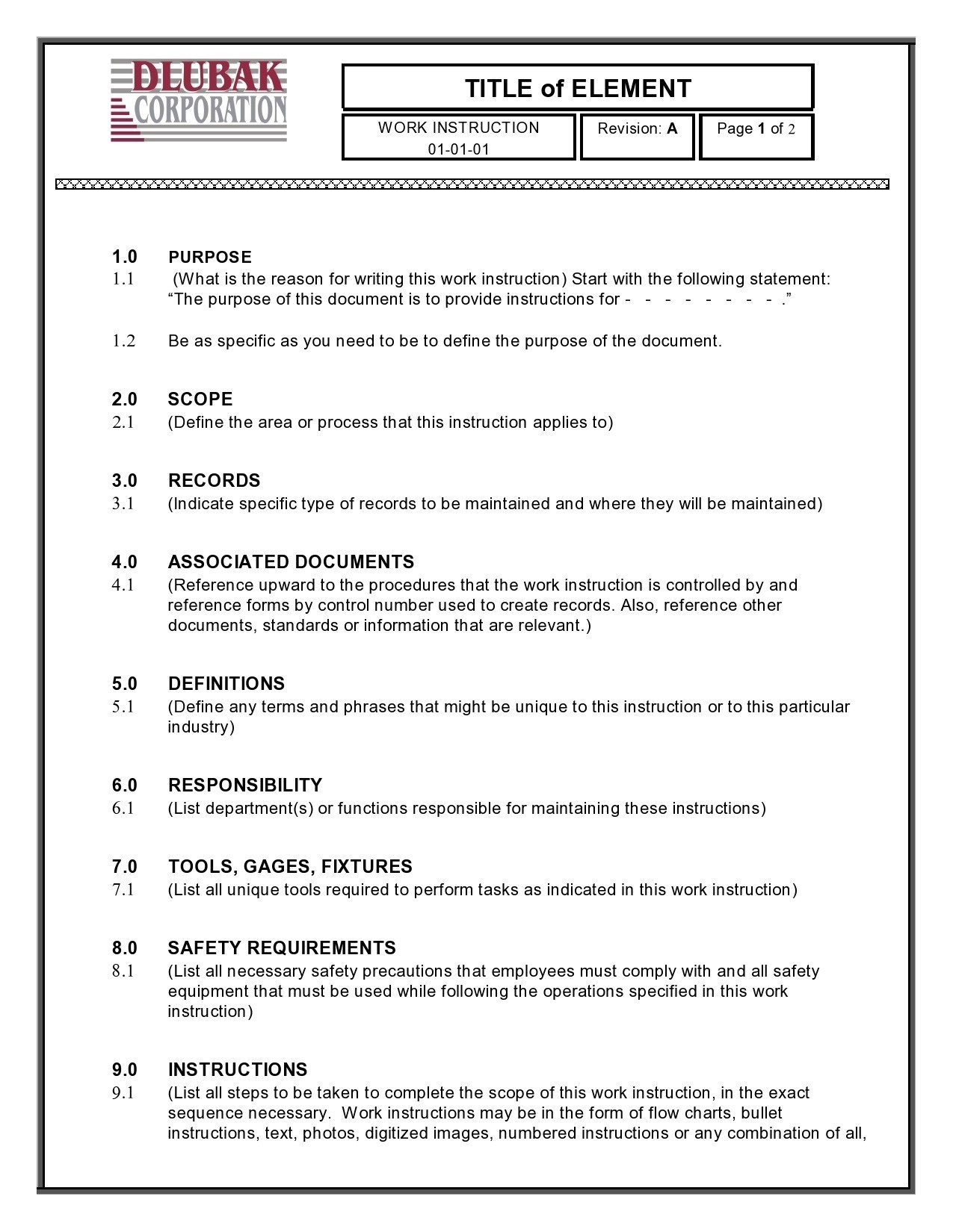 sample work instruction format