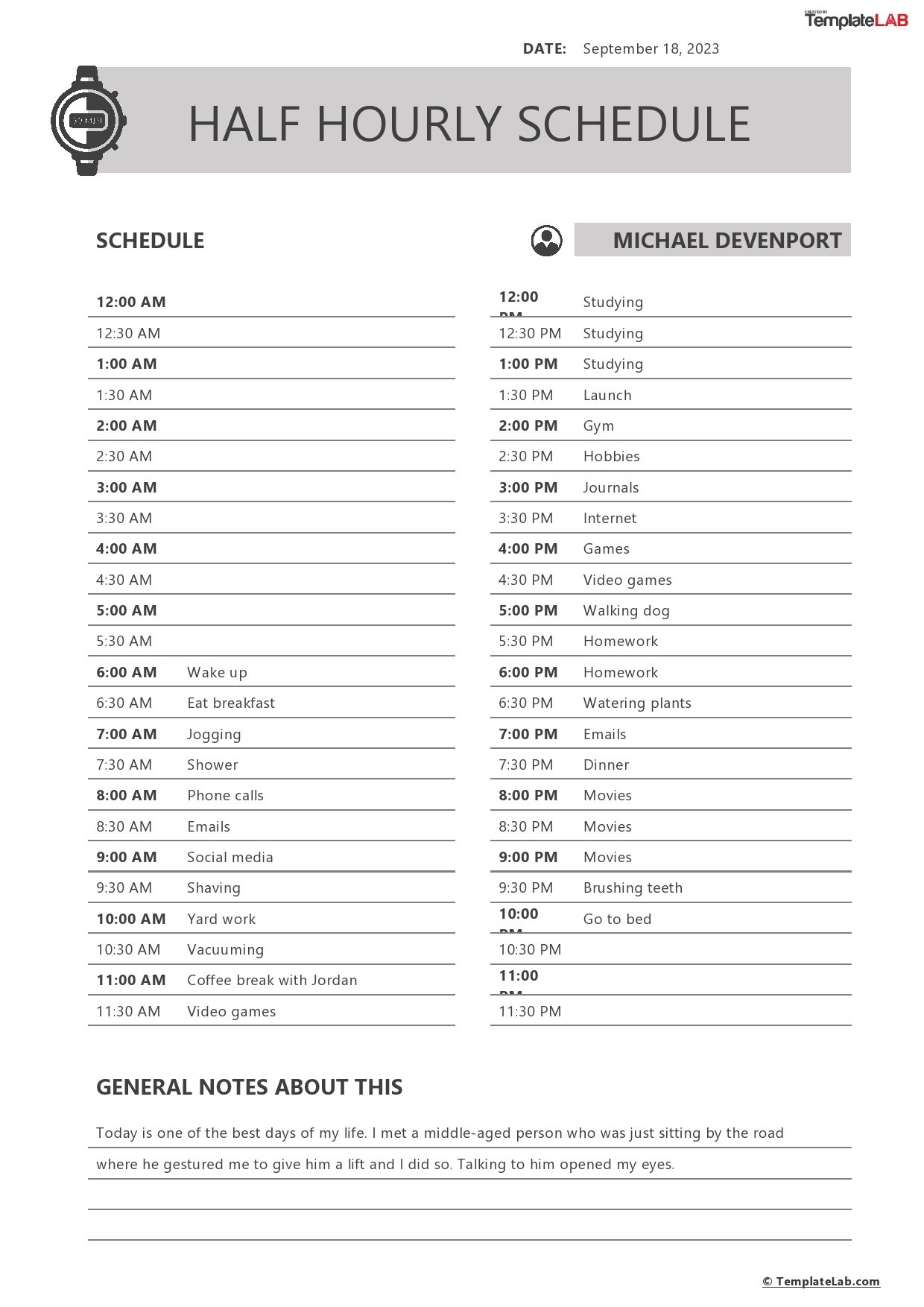 daily hourly schedule template word