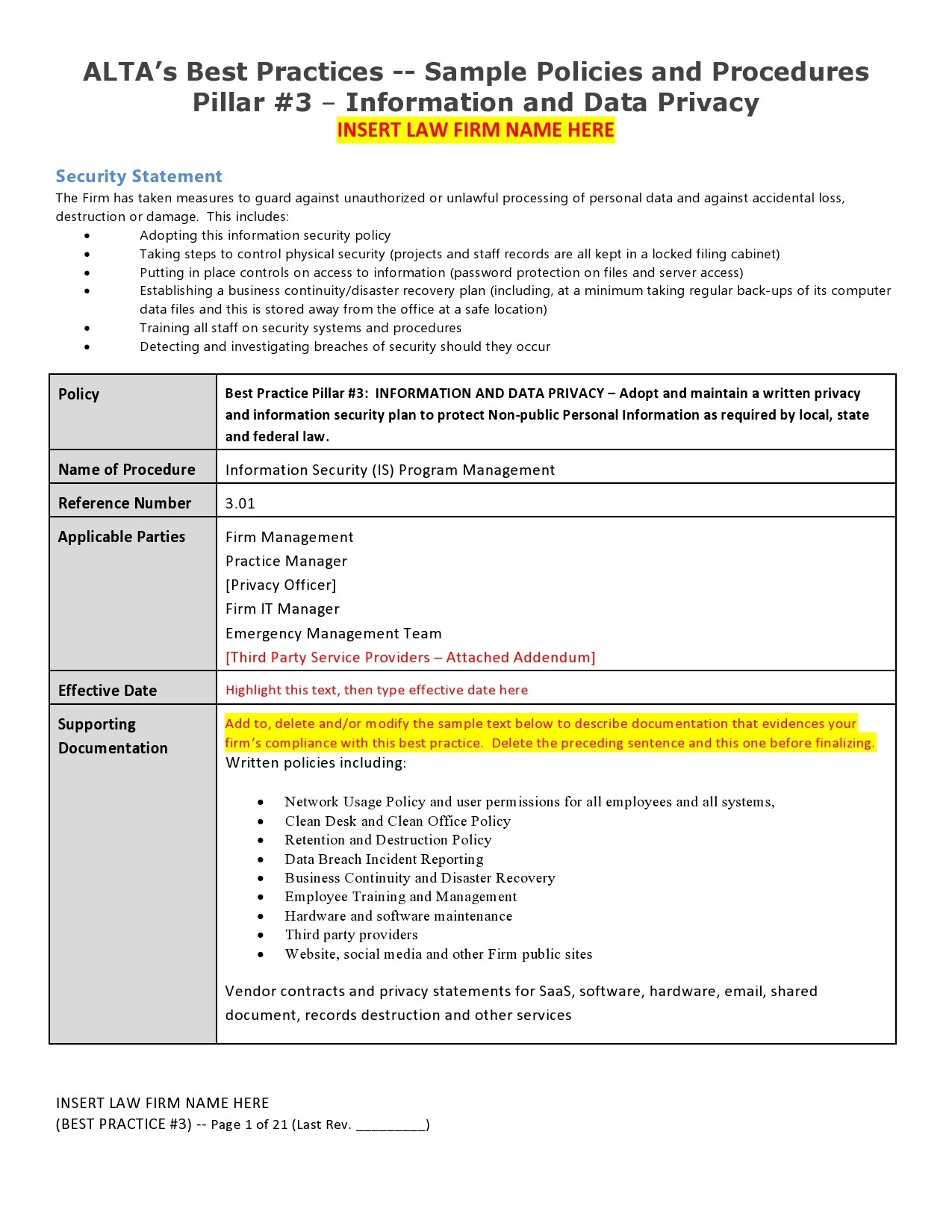 policy and procedure template