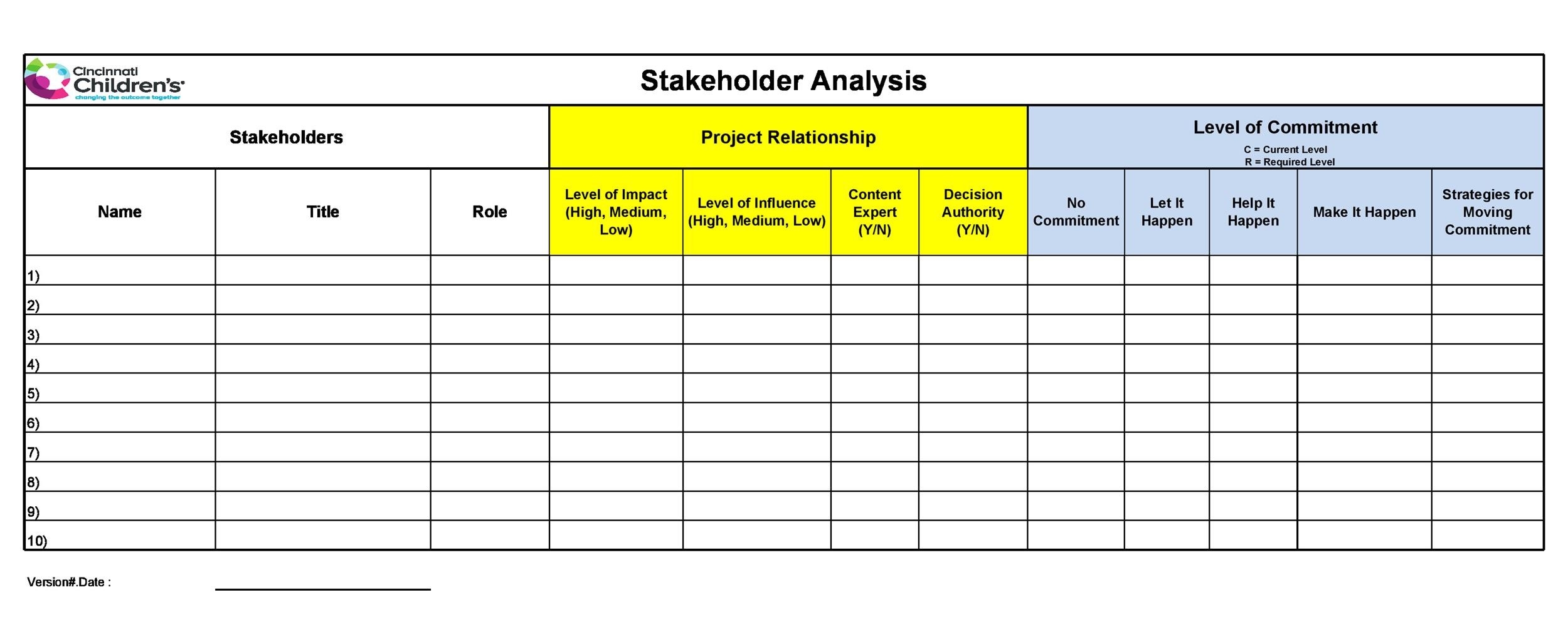 stakeholder matrix template excel