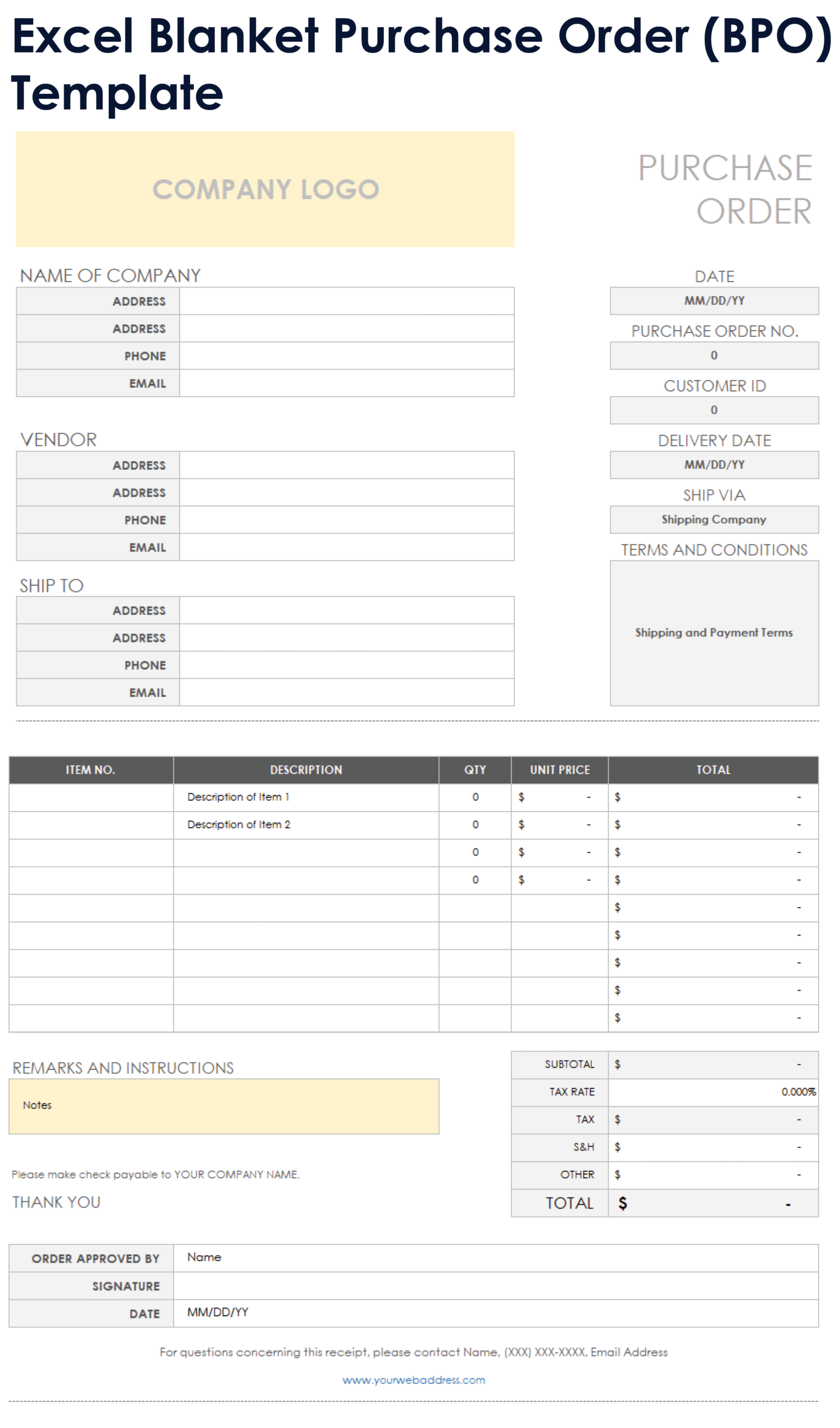sample purchase order template