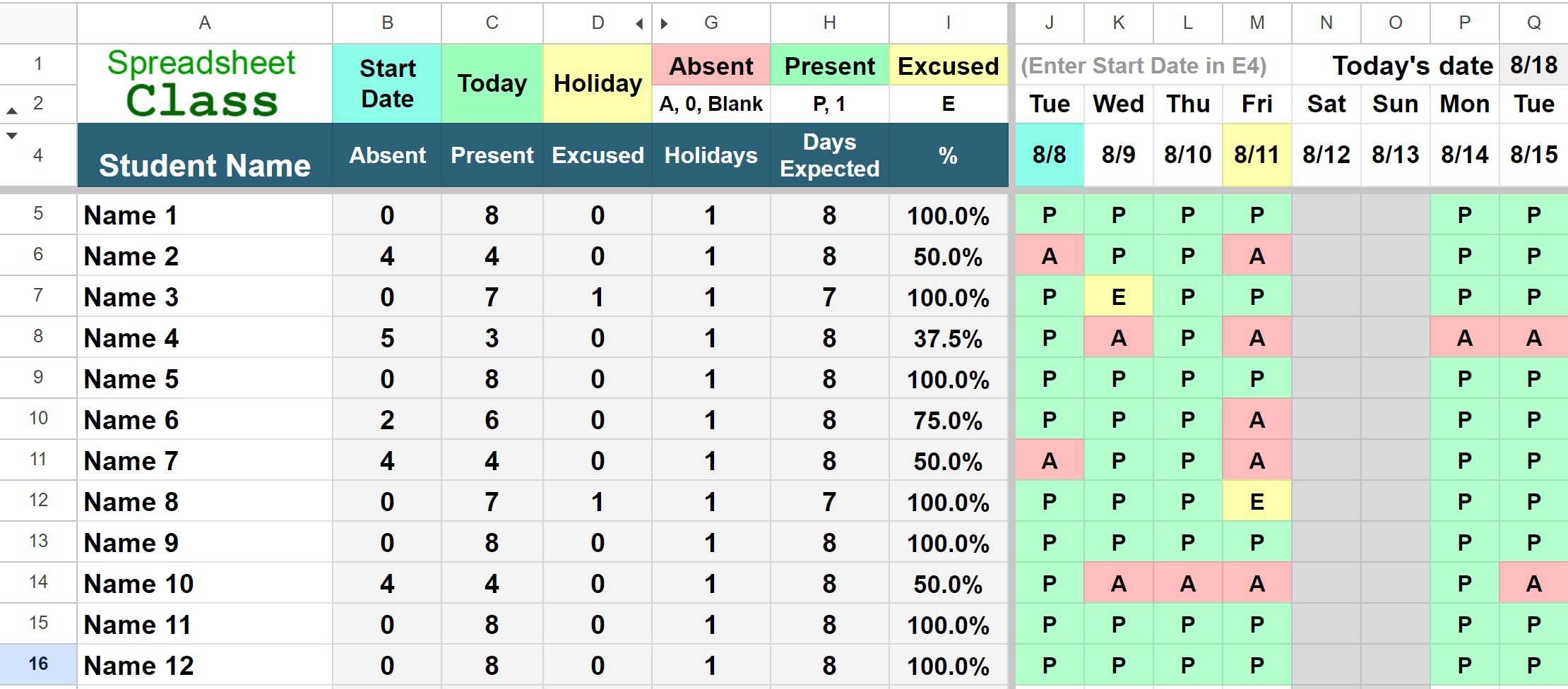 Attendance Tracker Templates For Google Sheets