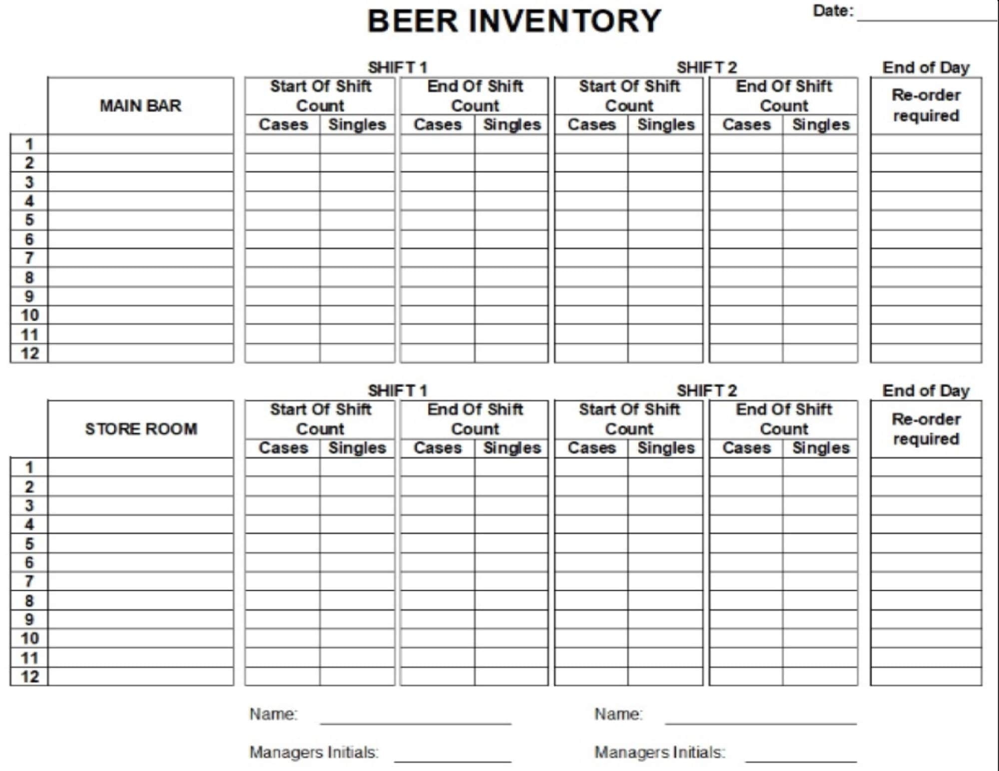 Bar Inventory Excel Sheet Custom Order Etsy