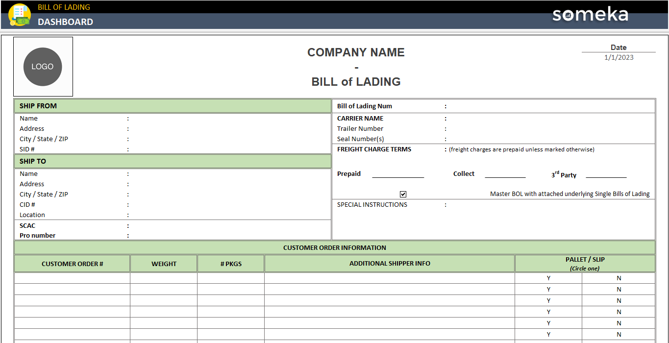 Bill Of Lading Template Excel Sheet DOWNLOAD Now 