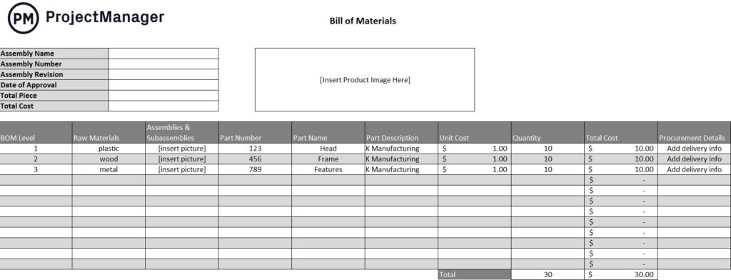 bill of materials excel template free download - MIT Printable