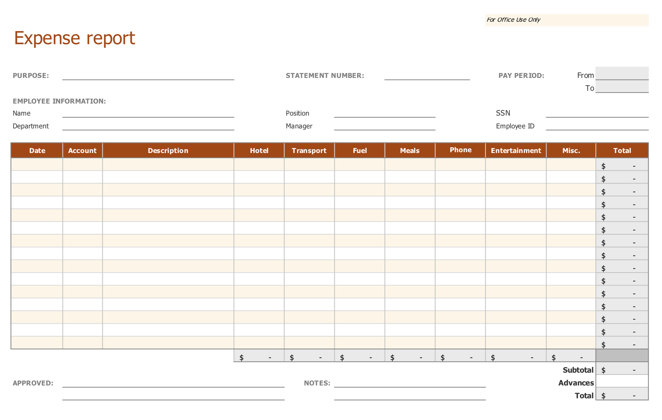expense report form excel