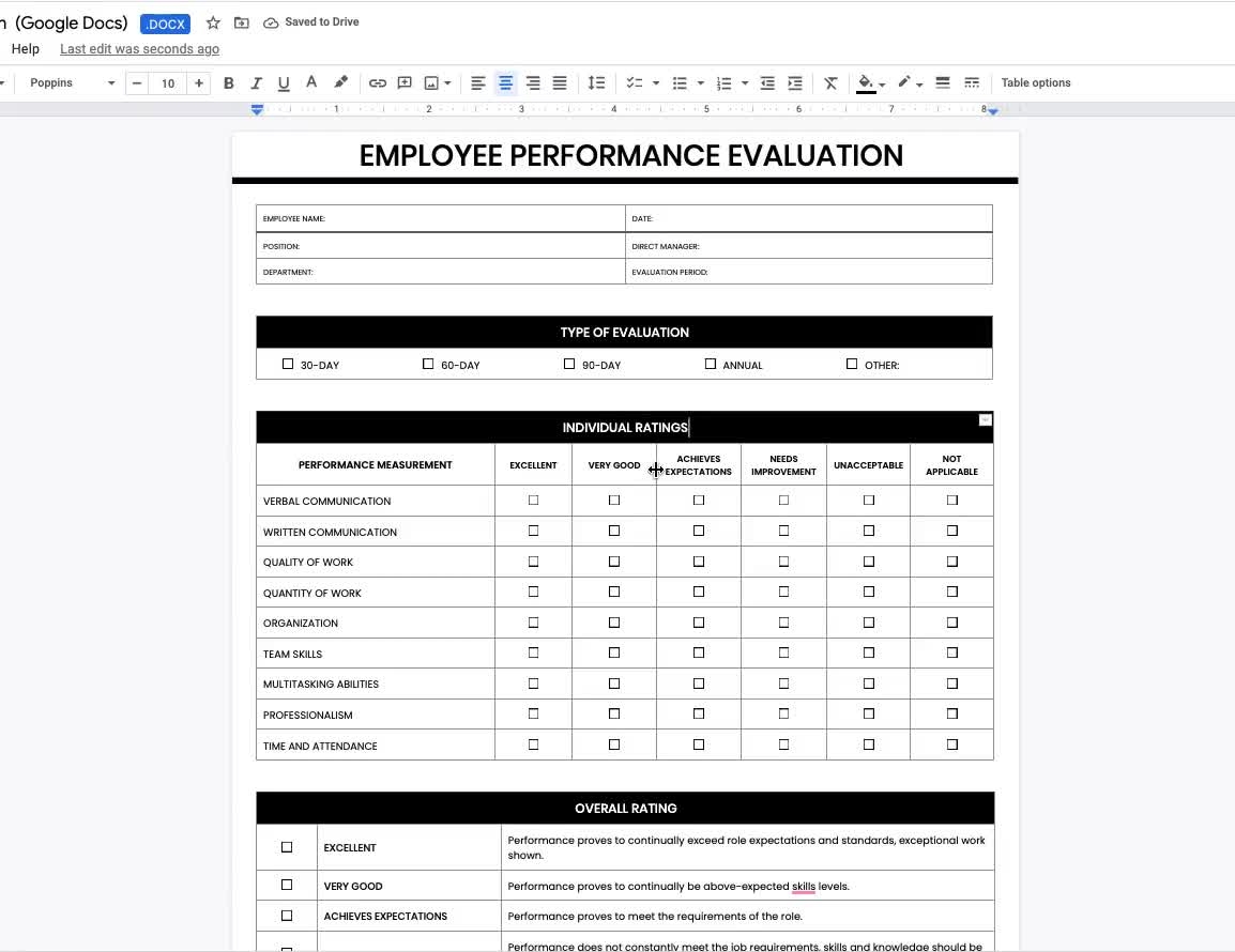 yearly performance review template
