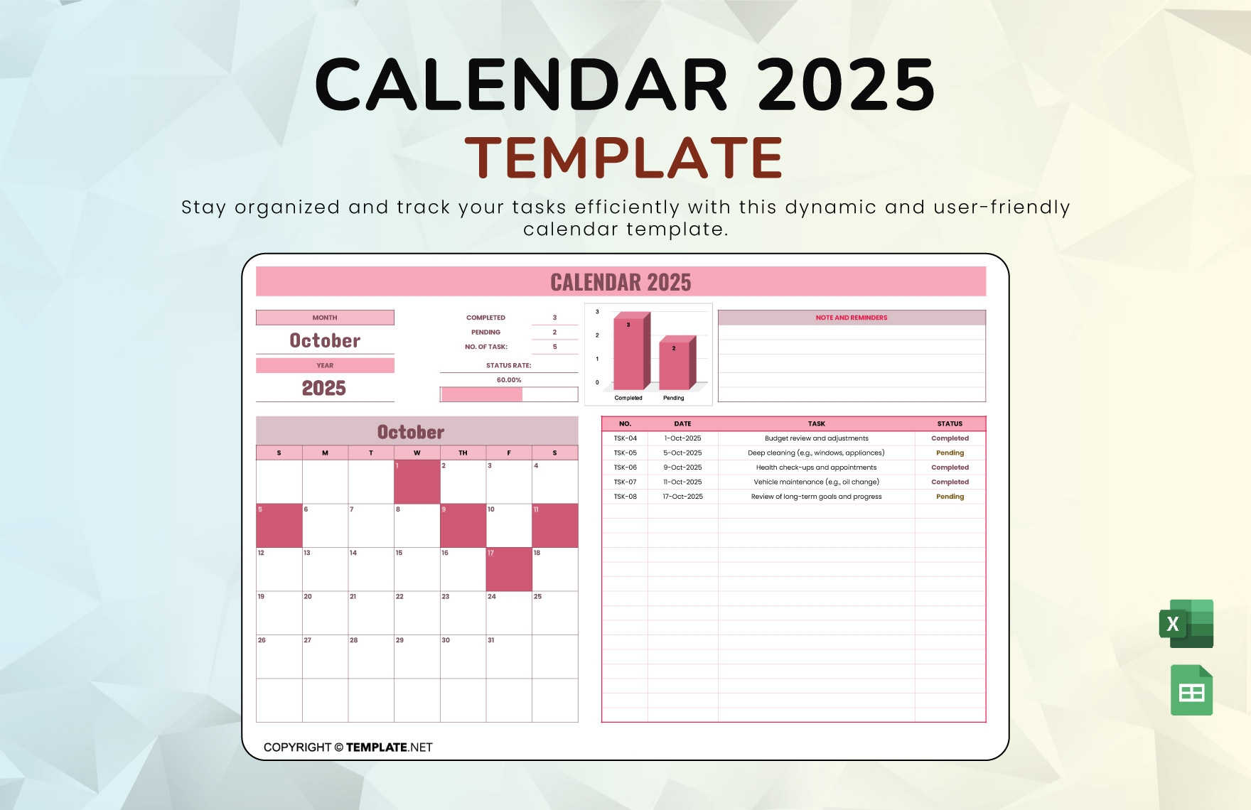 Calendar 2025 Template In Google Sheets Excel Download Template