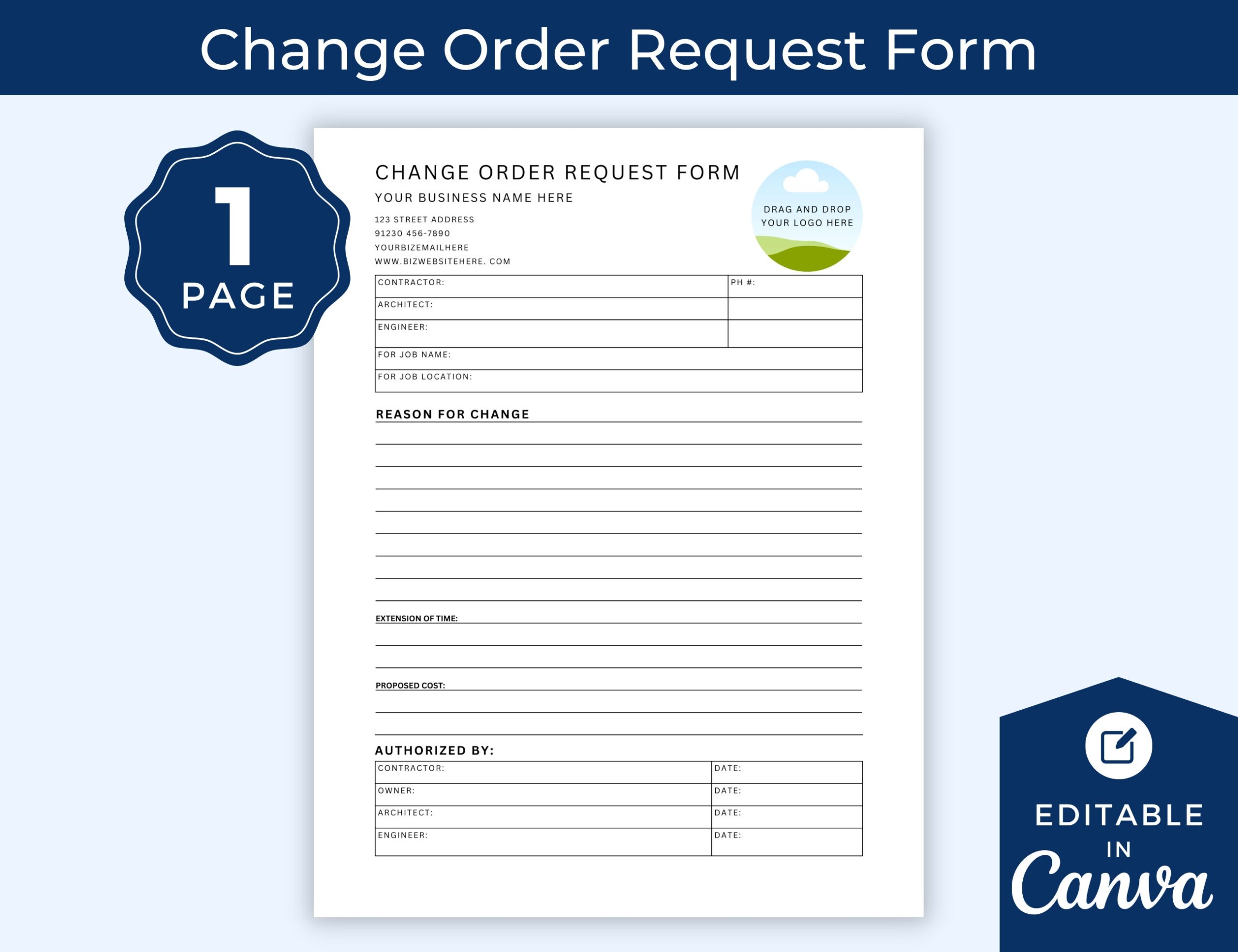 Change Order Request Form Template Contractor Construction Builder Document And Track Change Orders Project Management Form Renovation Etsy Israel