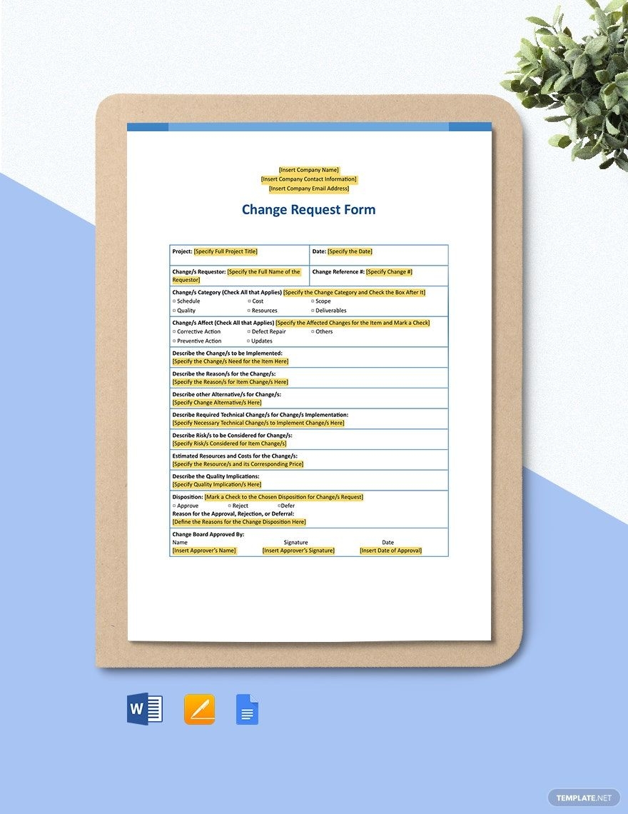 change request form template word
