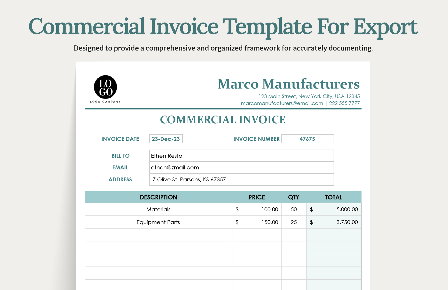 commercial invoice template word