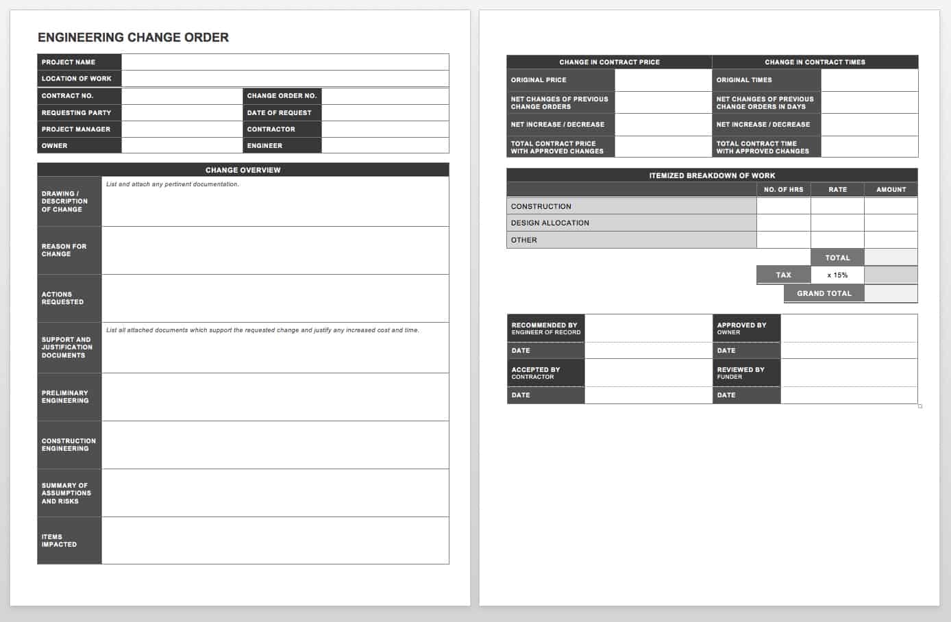 Complete Collection Of Free Change Order Forms Smartsheet