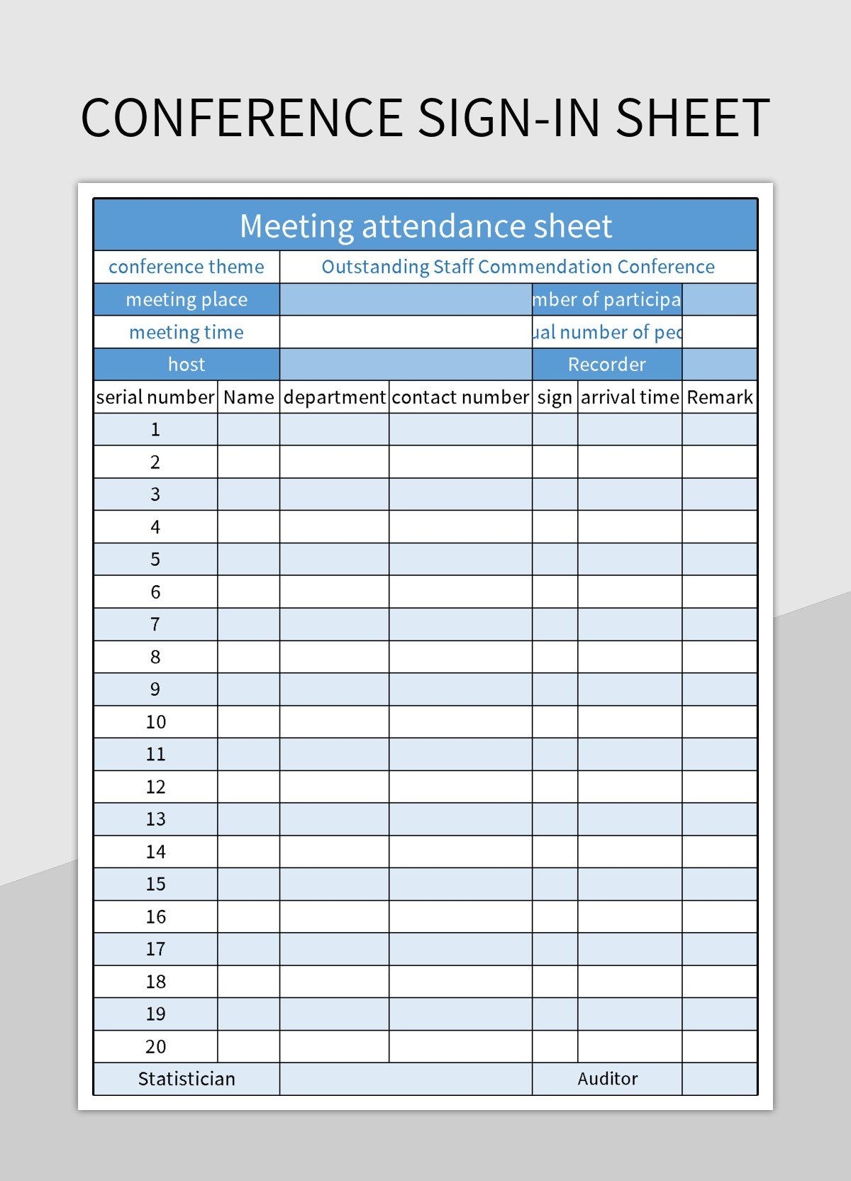 Conference Sign in Sheet Excel Template And Google Sheets File For Free Download Slidesdocs