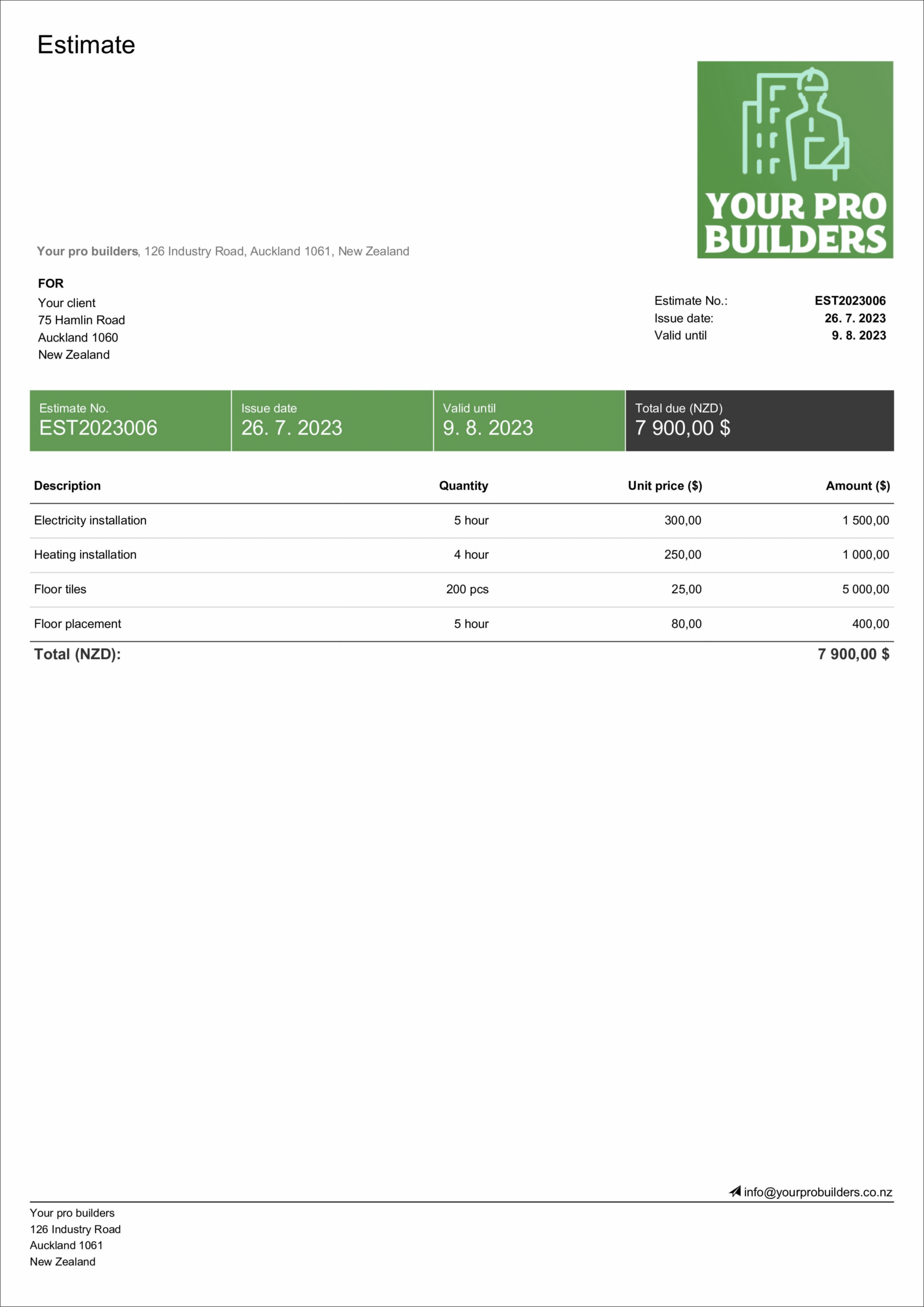 Construction Estimate Template Free Editable Billdu