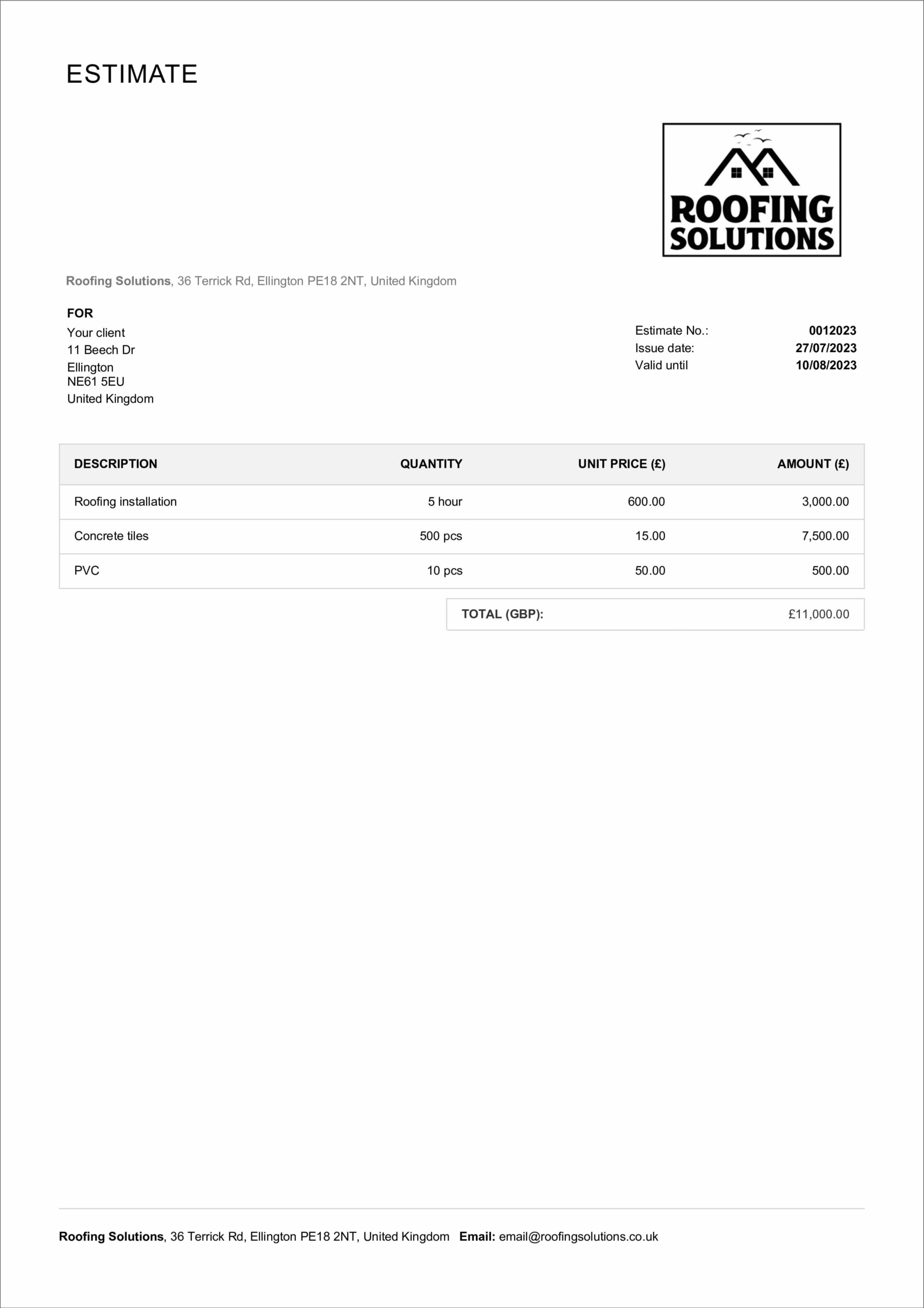 estimate template for contractor