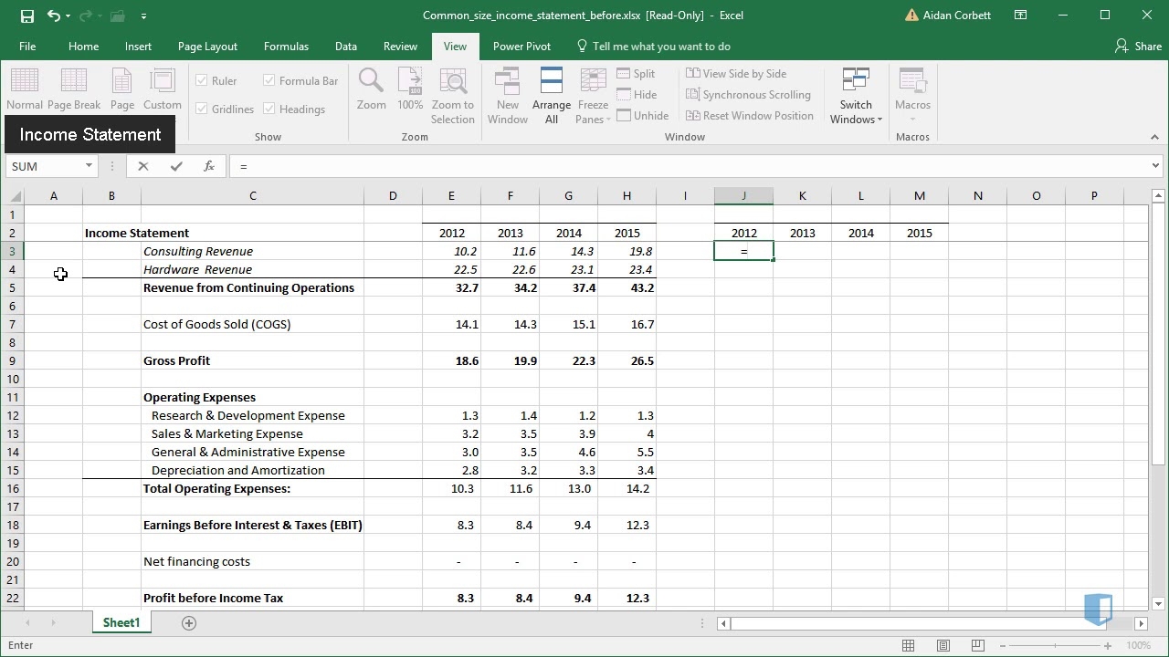 income statement format excel