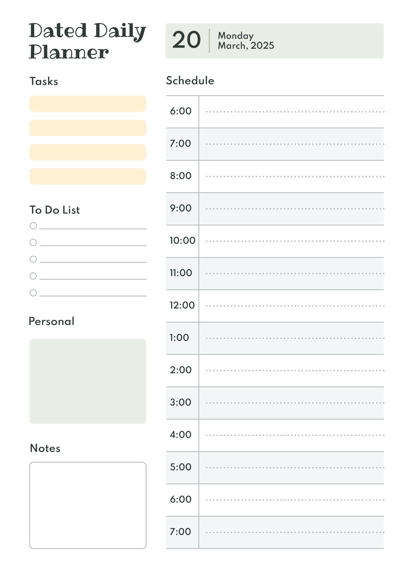 Dated Daily Planner Free Google Docs Template Gdoc io