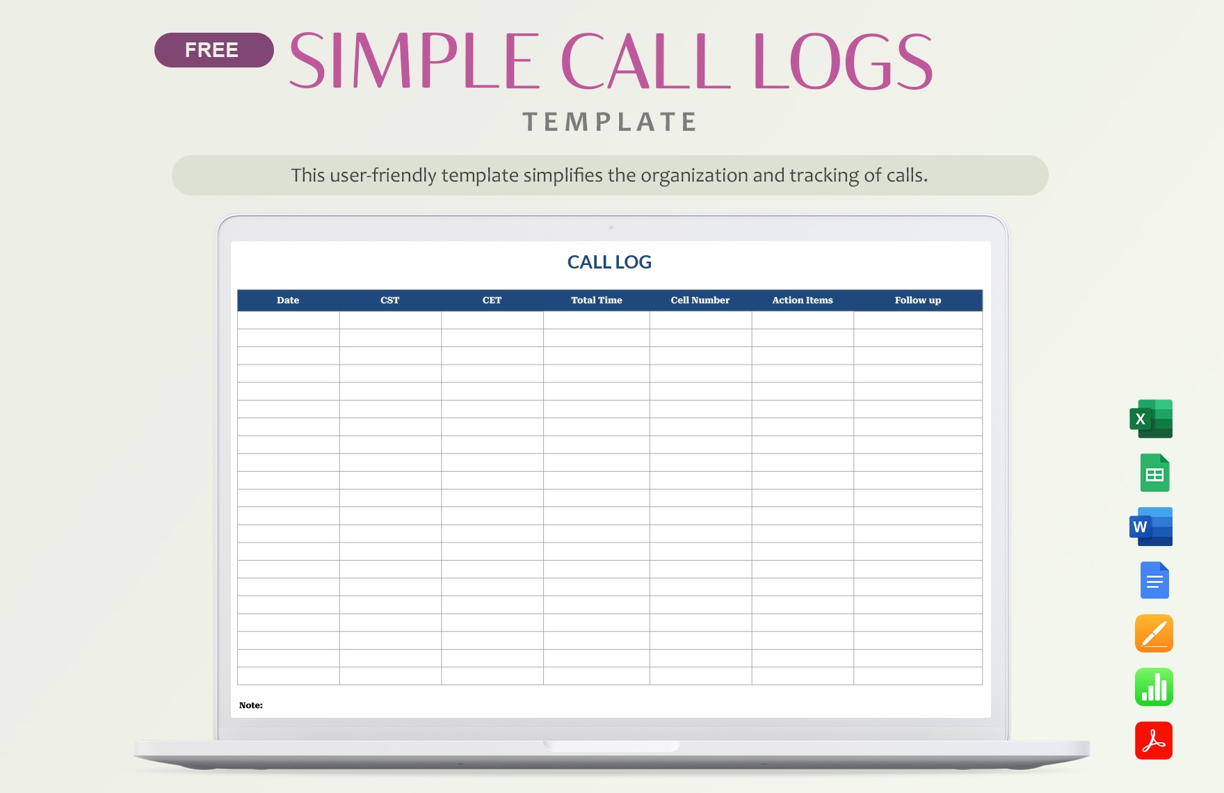 call log template word