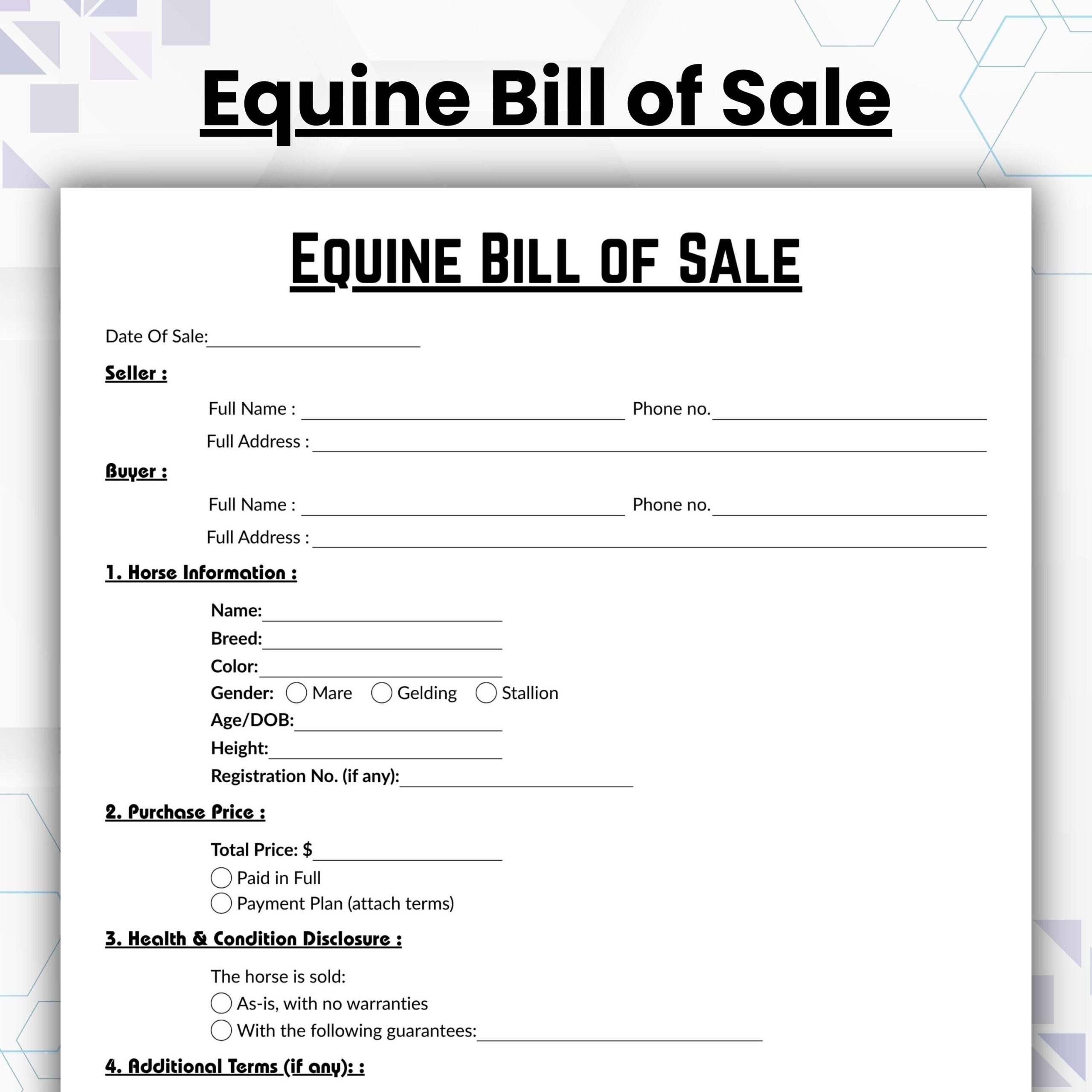 horse bill of sale template