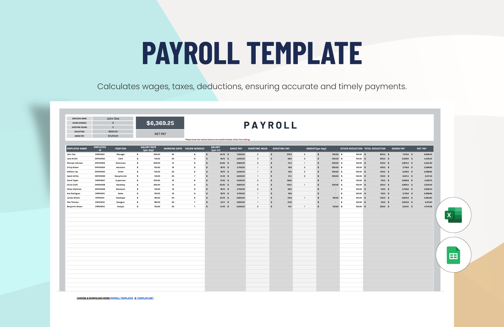 google sheets payroll template