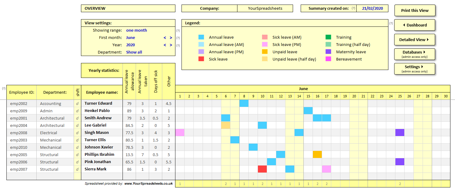 staff attendance tracker excel