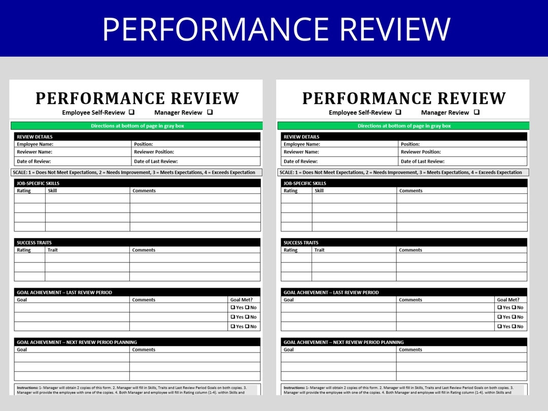 Employee Performance Review Template Manager Self Evaluation printable Word Doc Etsy Israel