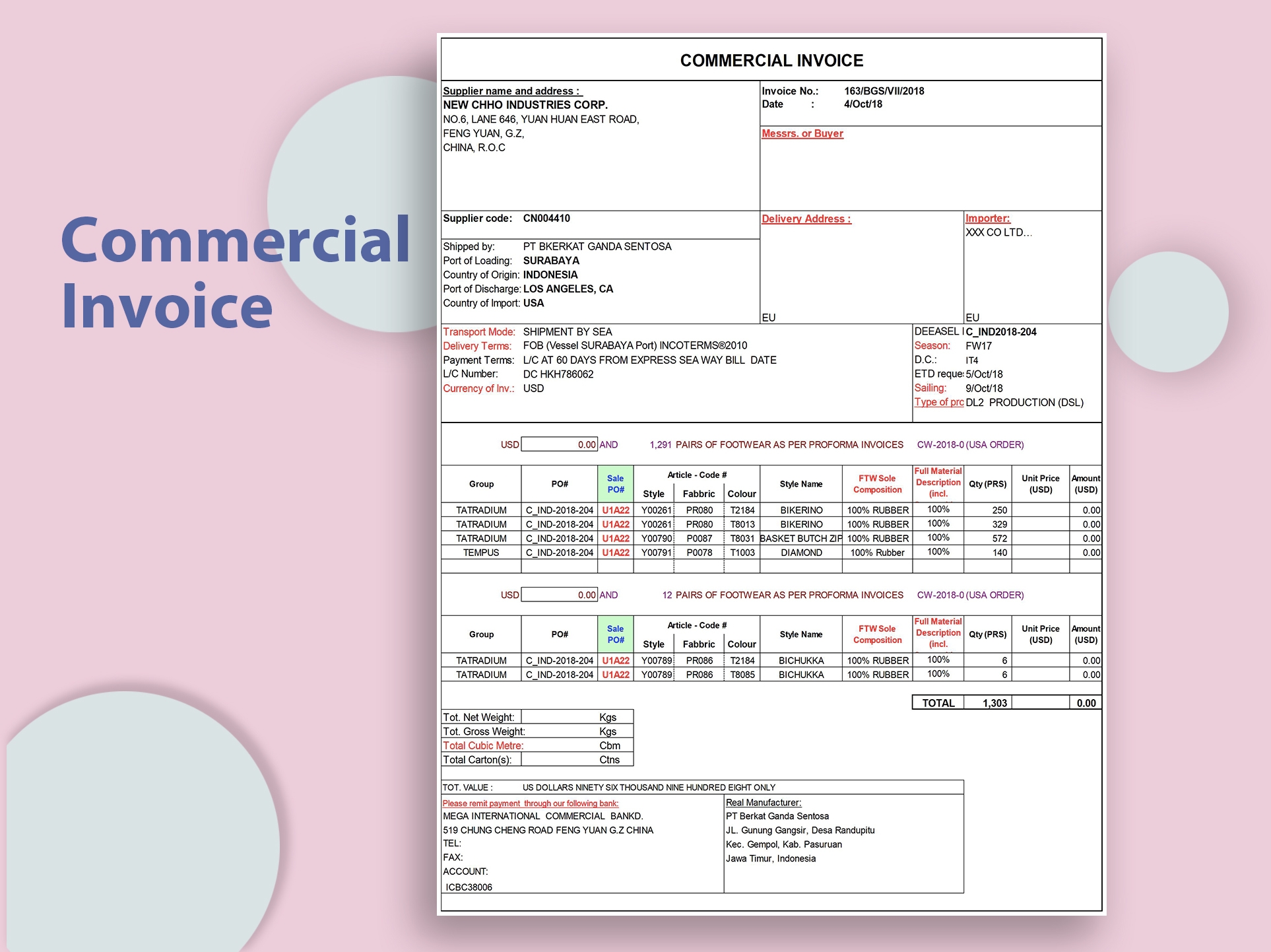 EXCEL Of Commercial Invoice For Foreign xls WPS Free Templates