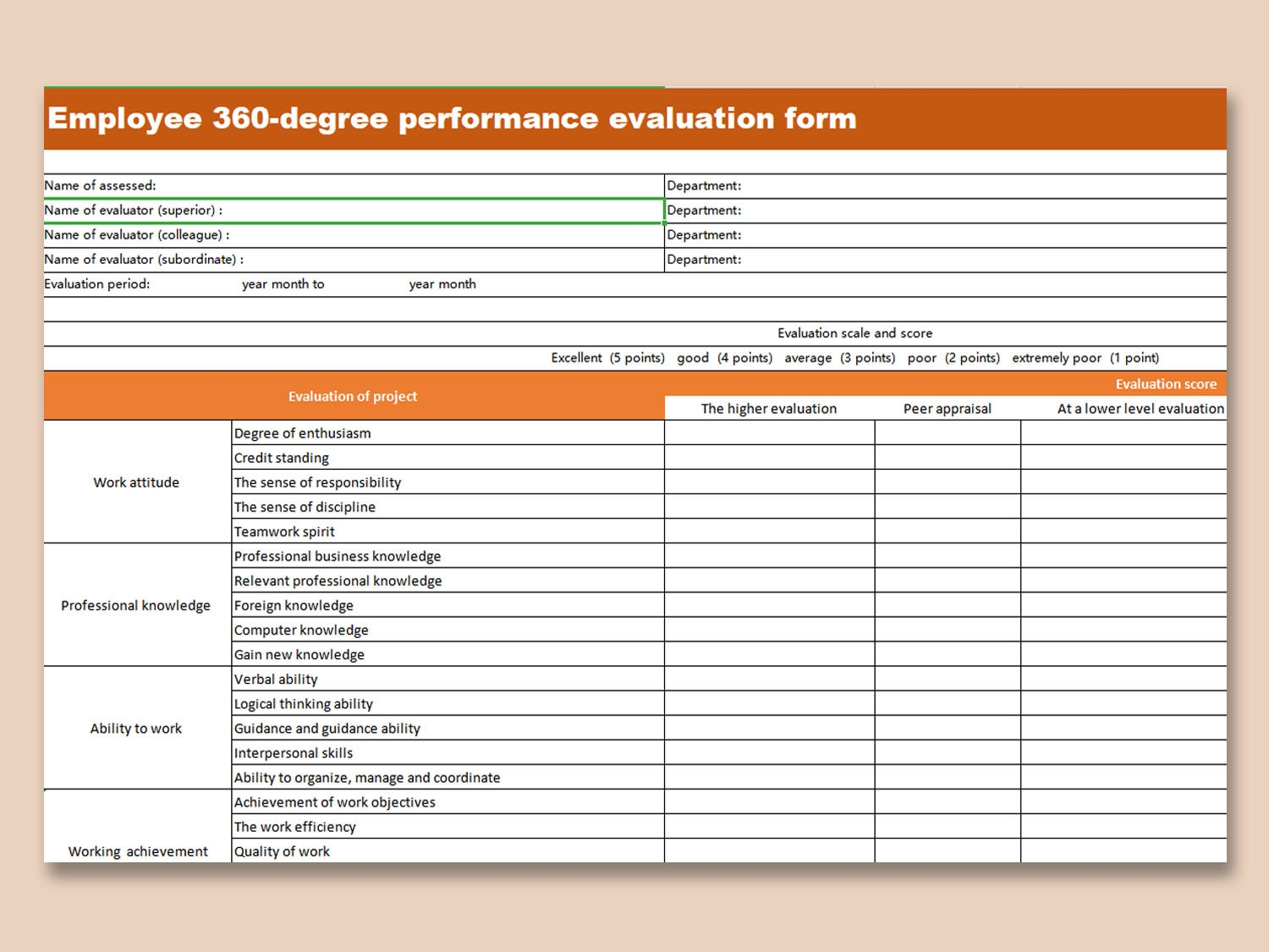 performance review template excel