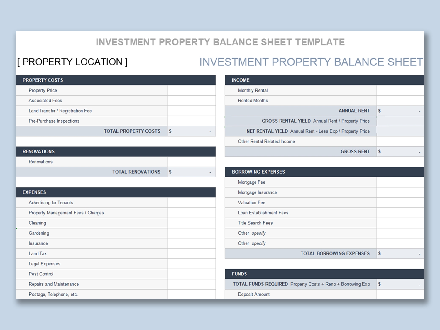 EXCEL Of Investment Property Balance Sheet xlsx WPS Free Templates