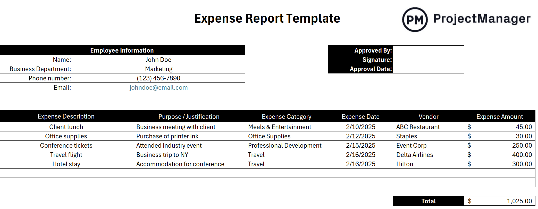 Expense Report Template For Excel Free Download 