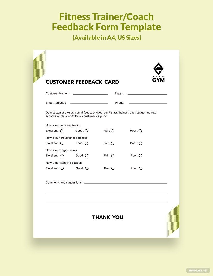 Fitness Trainer Coach Feedback Form Template In Illustrator PSD InDesign Word Google Docs Download Template