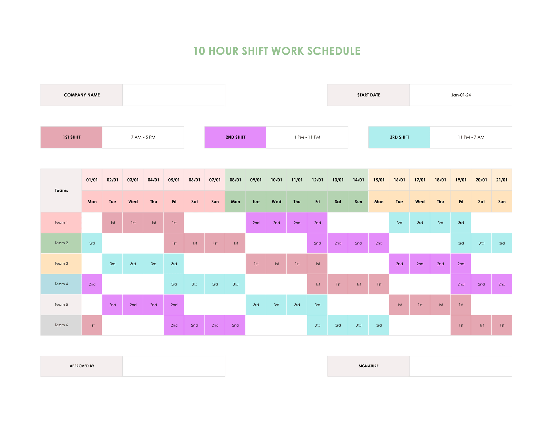 Free 10 Hour Shift Schedule Template Excel GSheets 