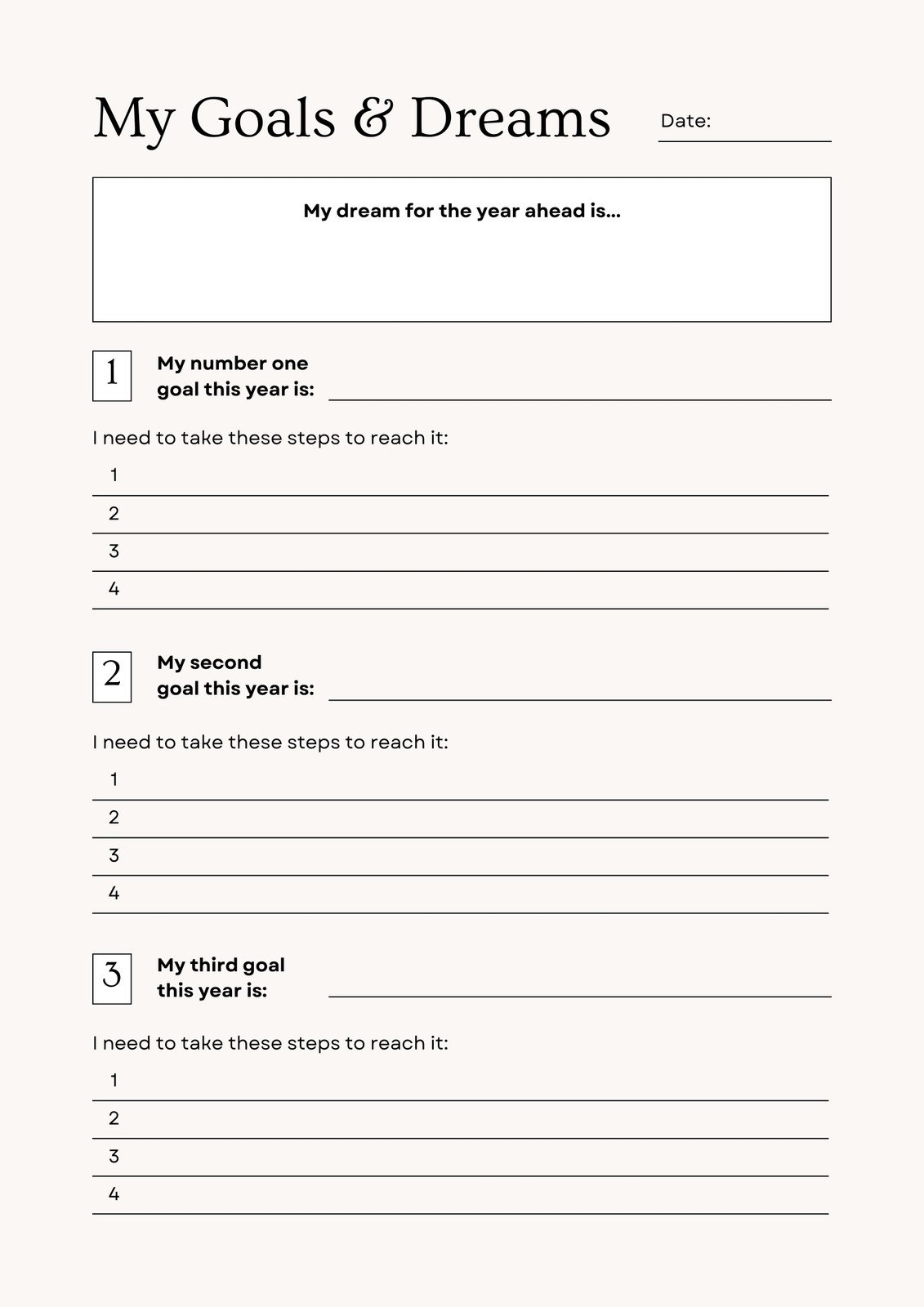 Free And Customizable Goals Templates