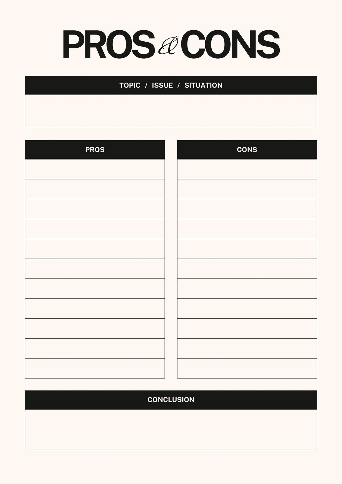 Free And Customizable Pro And Con Templates