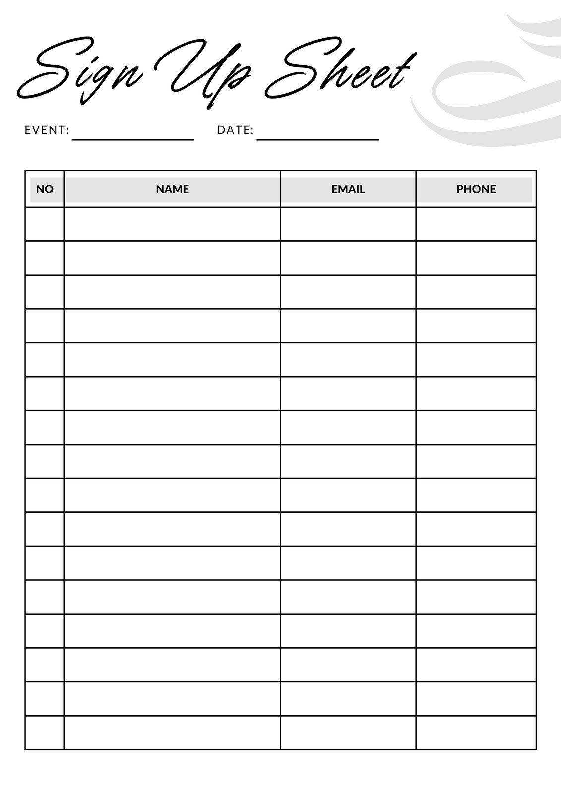 conference sign in sheet template