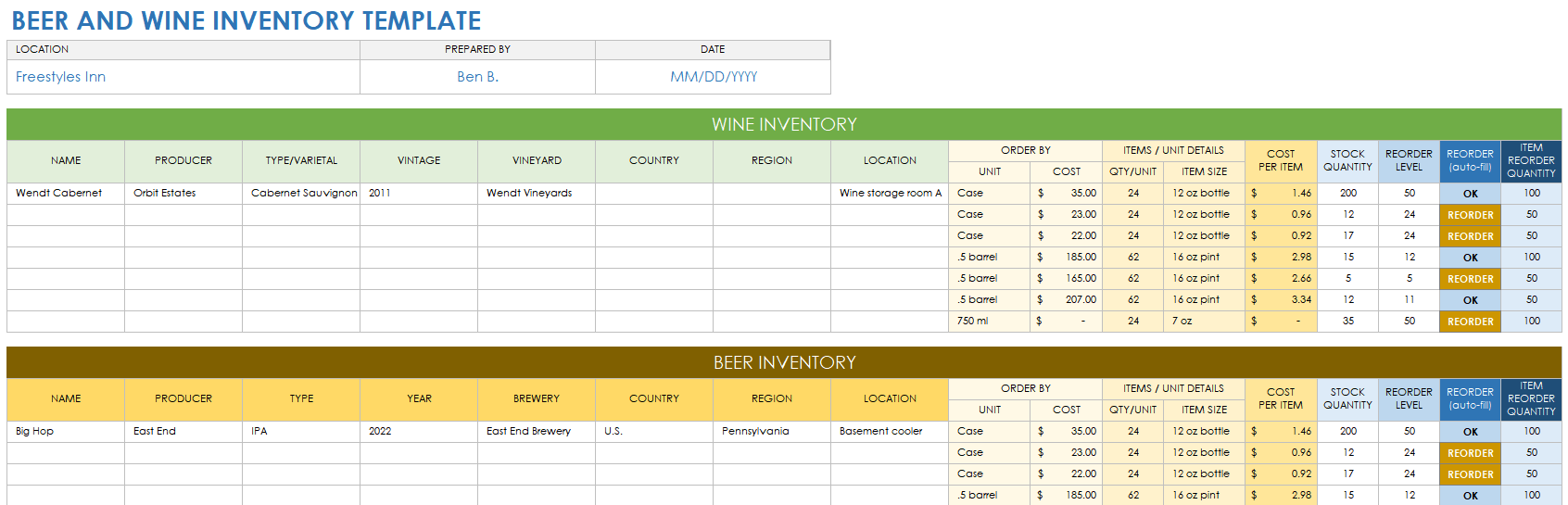 Free Bar And Liquor Inventory Templates Smartsheet